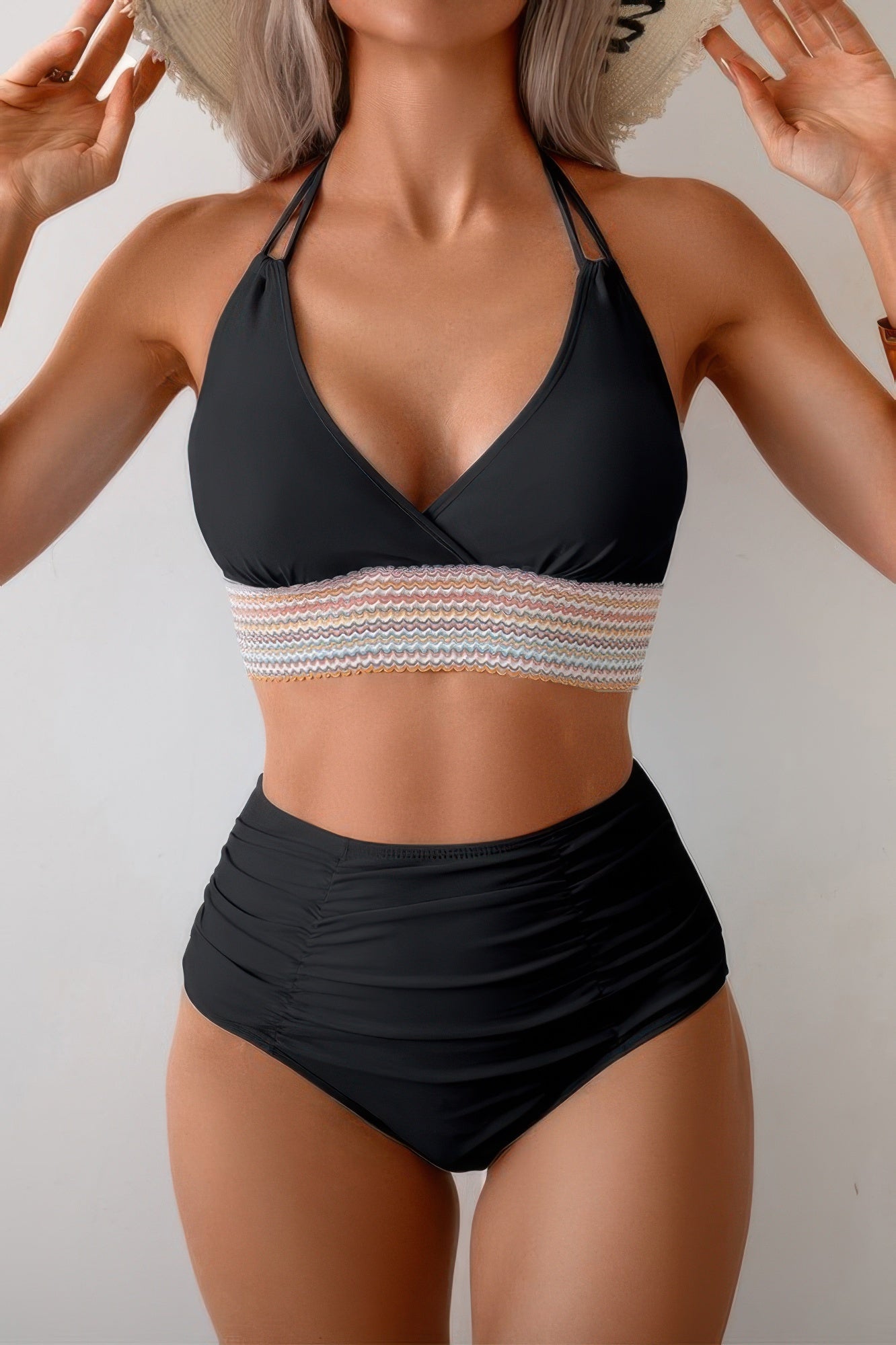 Two Pieces Elastic Band Halter Ruched Bikini product image