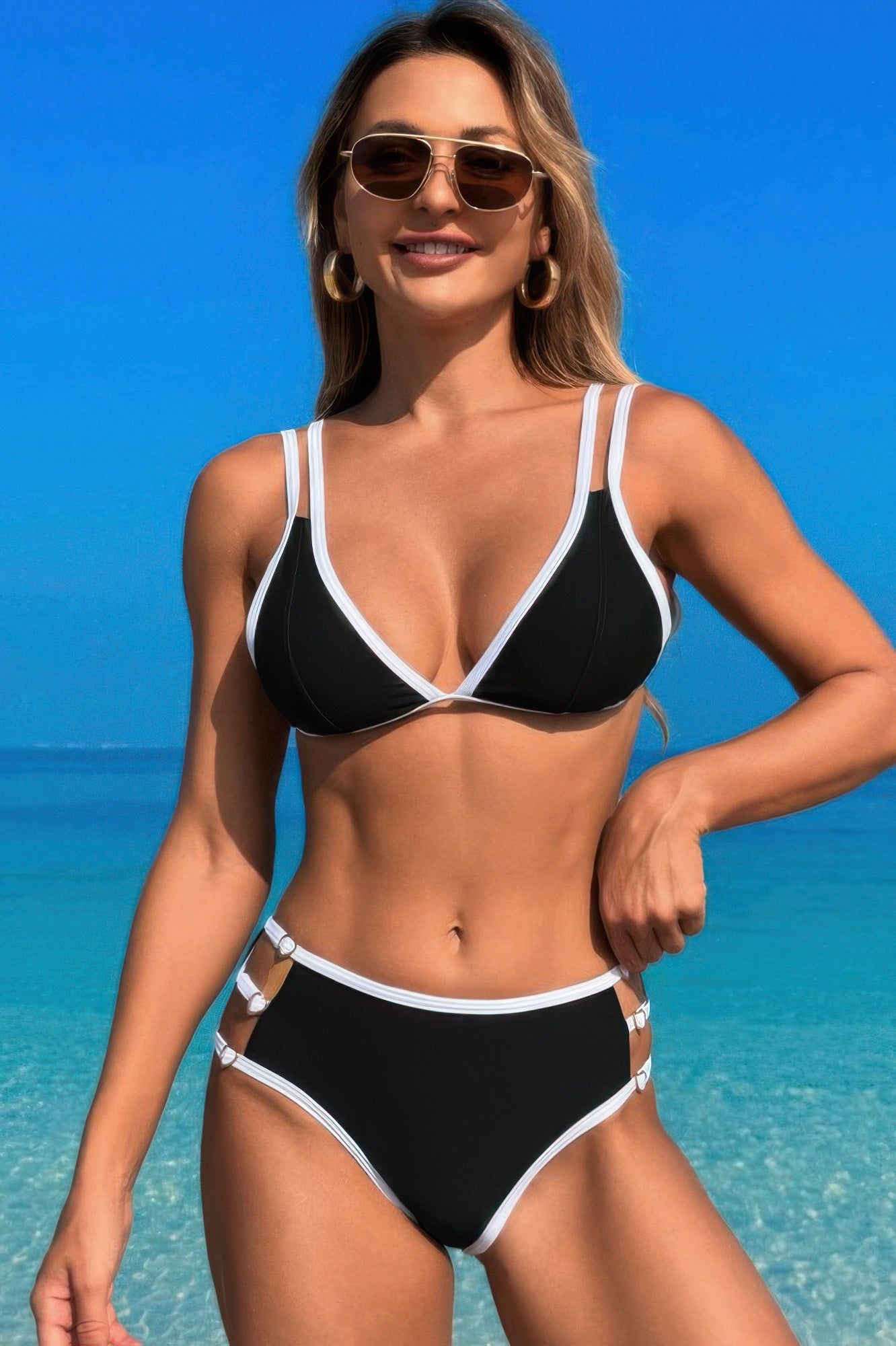 Two Pieces Color Block Cut Out Back Knot Bikini product image