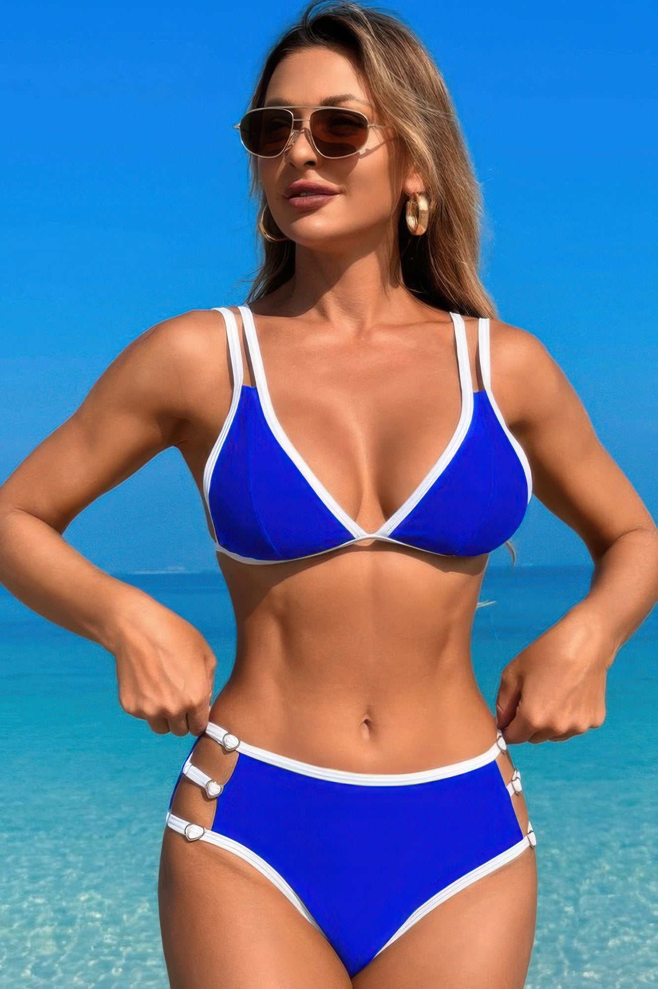 Two Pieces Color Block Cut Out Back Knot Bikini product image
