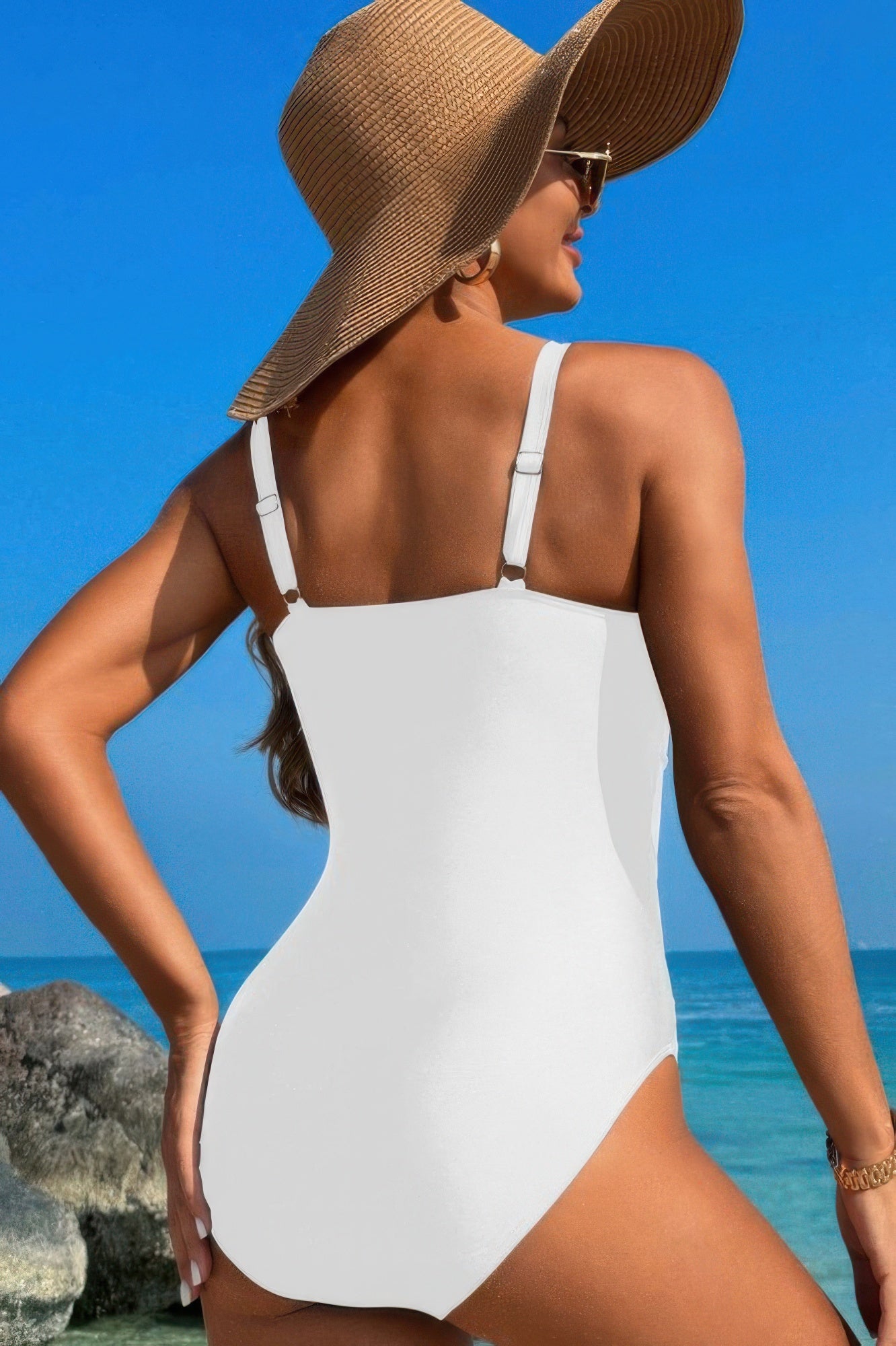 One Piece Color Block Lace High Cut Swimsuit product image