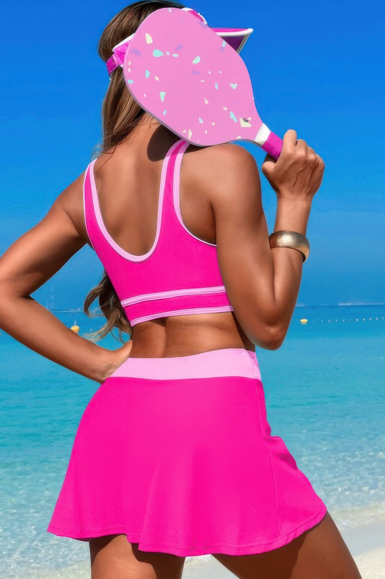 Color Block Two Pieces High Waisted Skirt Swimsuit product image