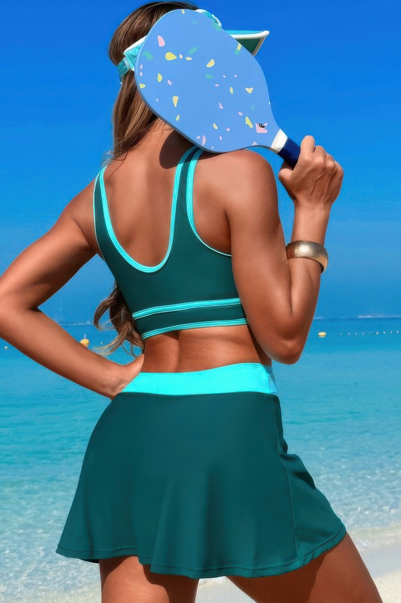 Color Block Two Pieces High Waisted Skirt Swimsuit product image