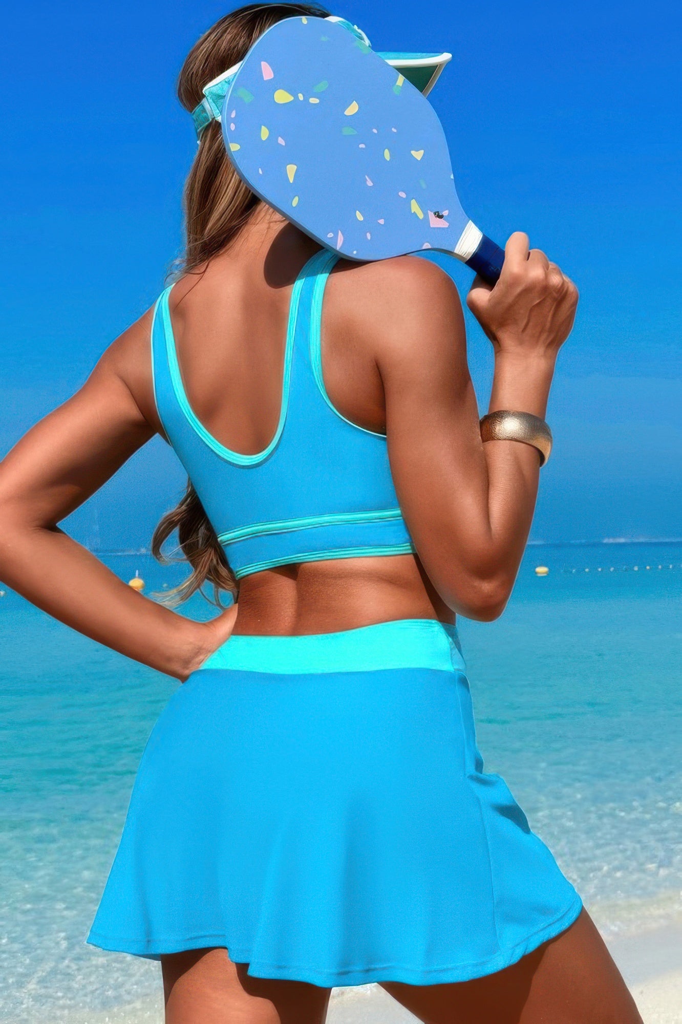 Color Block Two Pieces High Waisted Skirt Swimsuit product image
