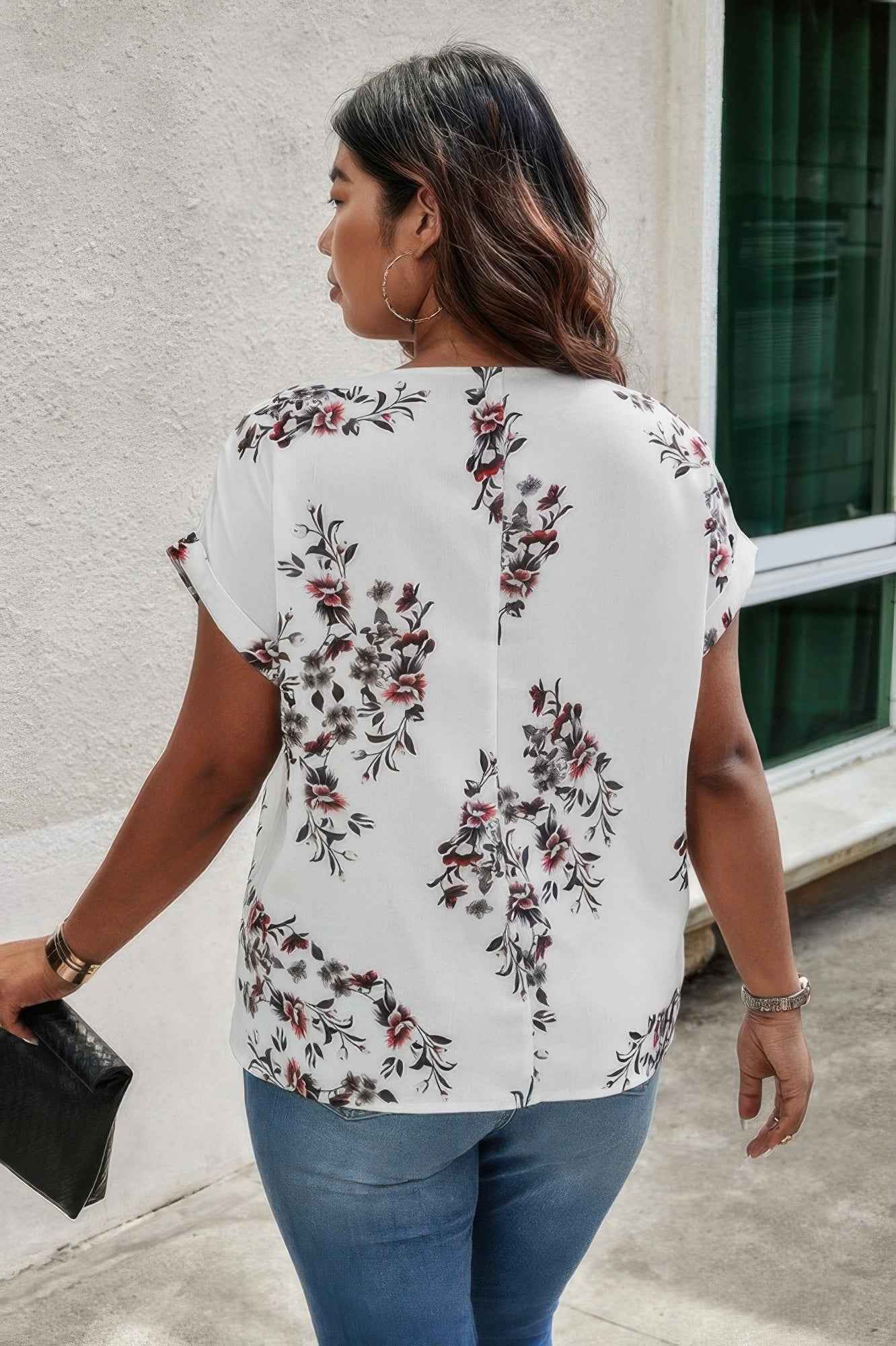 Plus Size Floral Print V Neck Loose Blouse Plus Size Floral Print V Neck Loose Blouse