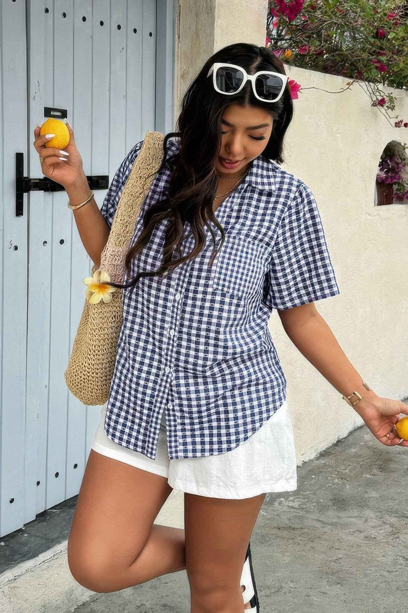 Plus Size Plaid Pocket Short Sleeve Loose Blouse Plus Size Plaid Pocket Short Sleeve Loose Blouse