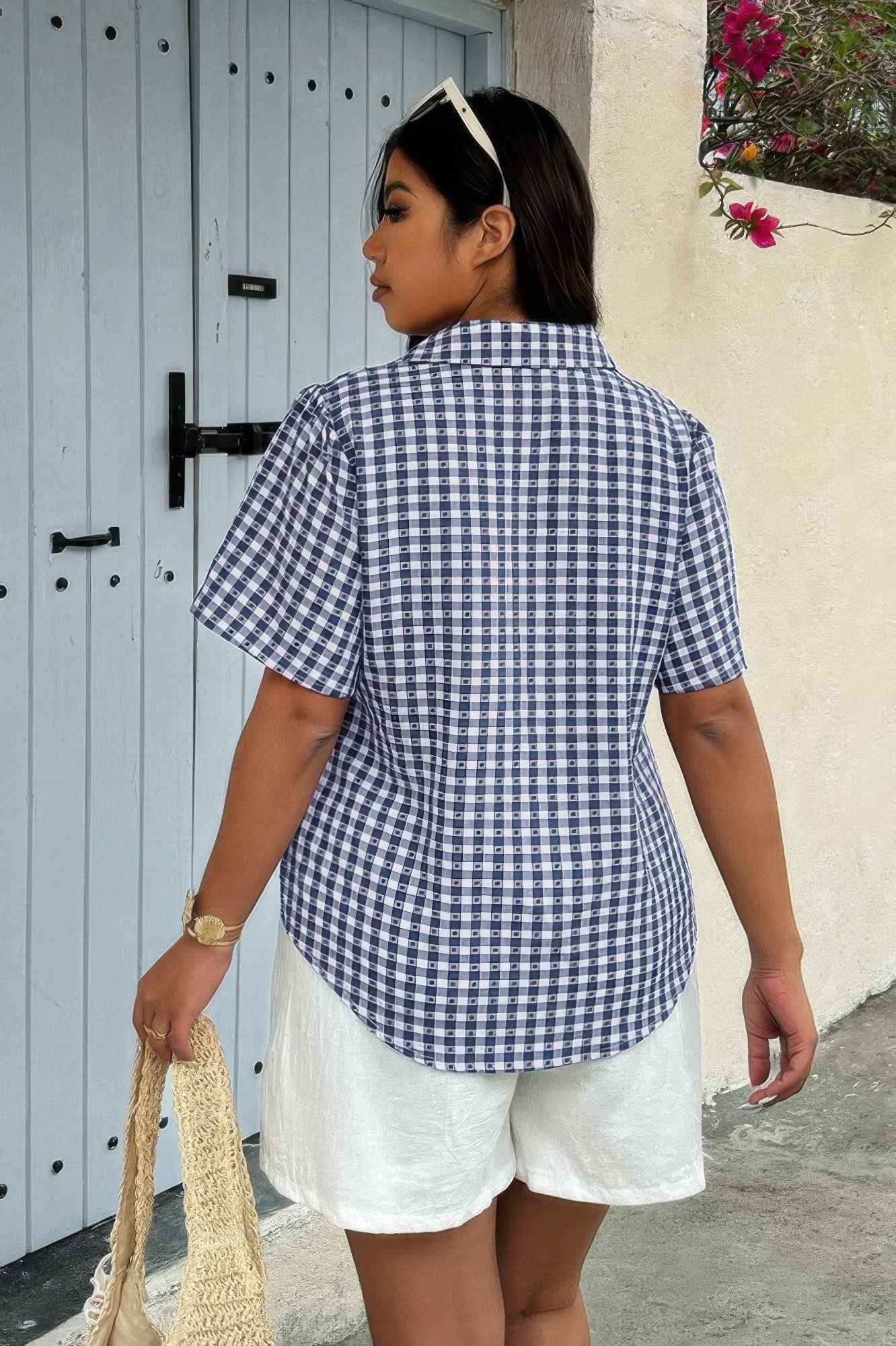 Plus Size Plaid Pocket Short Sleeve Loose Blouse Plus Size Plaid Pocket Short Sleeve Loose Blouse