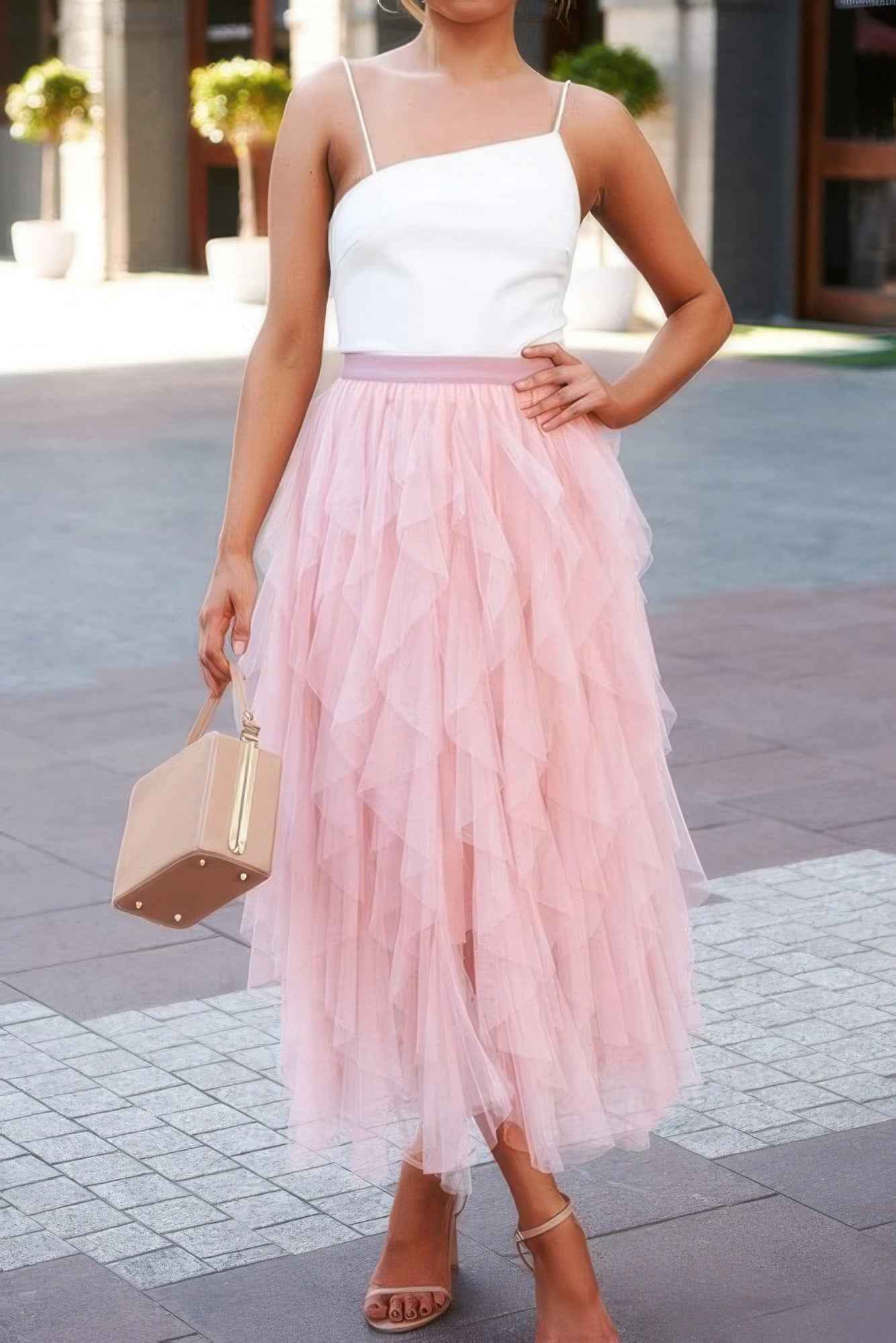 A Line Long Tulle Tiered Skirts A Line Long Tulle Tiered Skirts