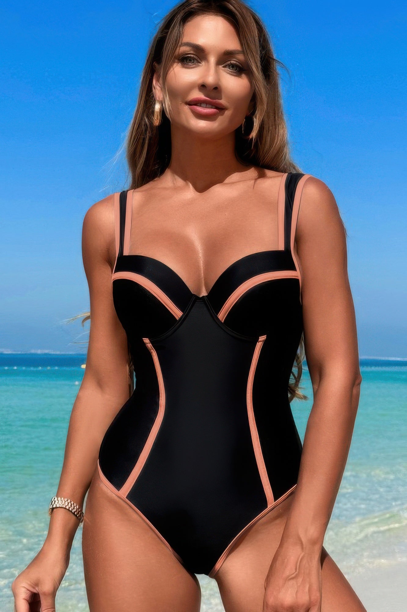 Stripe Sweetheart Neckline One Piece Swimsuit product image