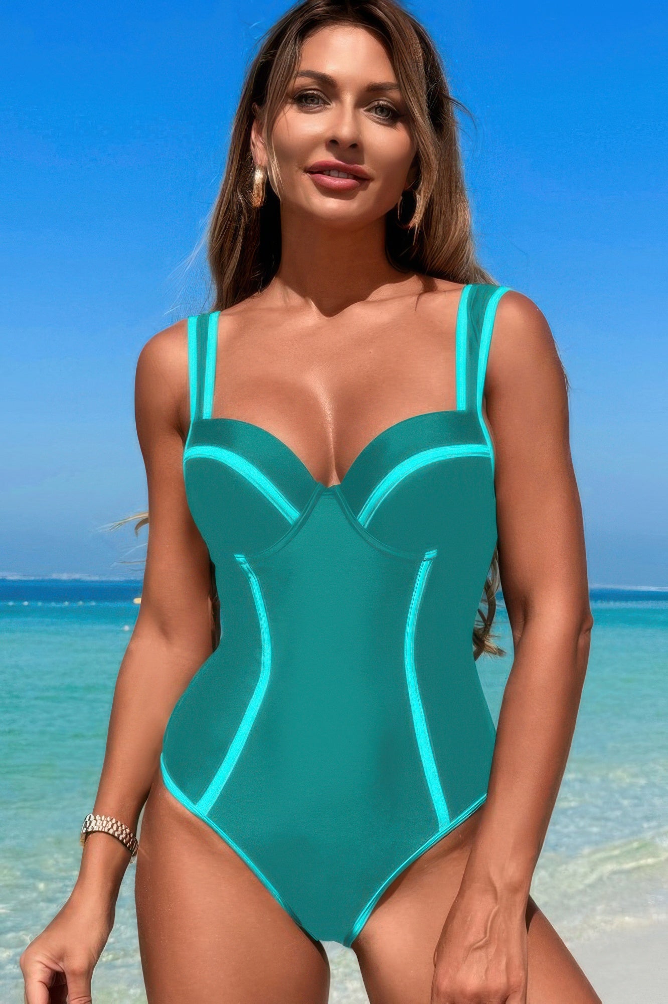 Stripe Sweetheart Neckline One Piece Swimsuit product image
