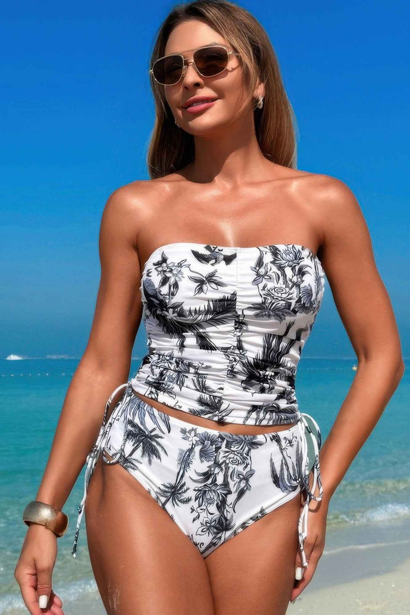 Strapless Ruche Drawstring Side Two Piece Swimsuit Strapless Ruche Drawstring Side Two Piece Swimsuit