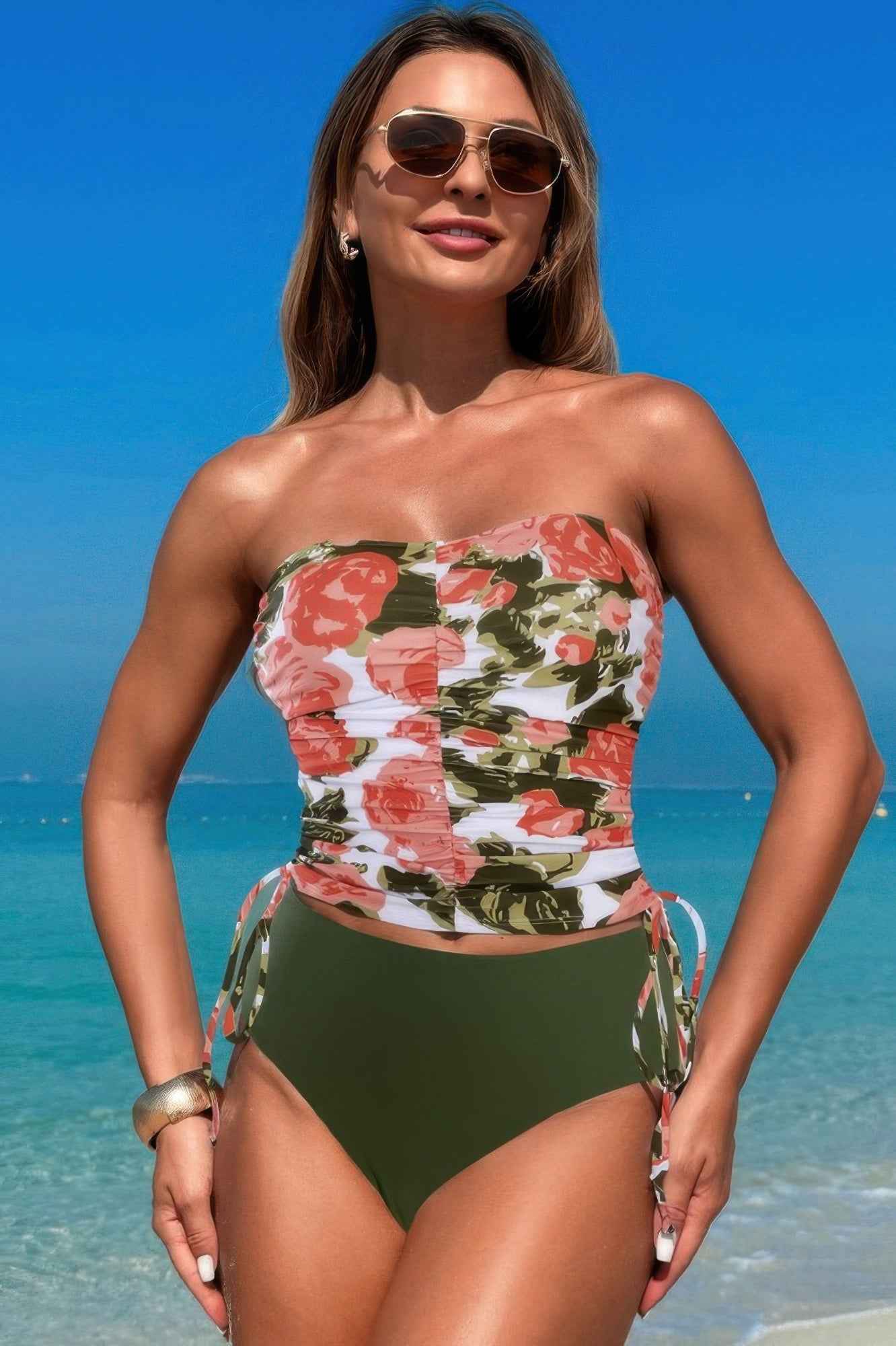 Strapless Ruche Drawstring Side Two Piece Swimsuit Strapless Ruche Drawstring Side Two Piece Swimsuit