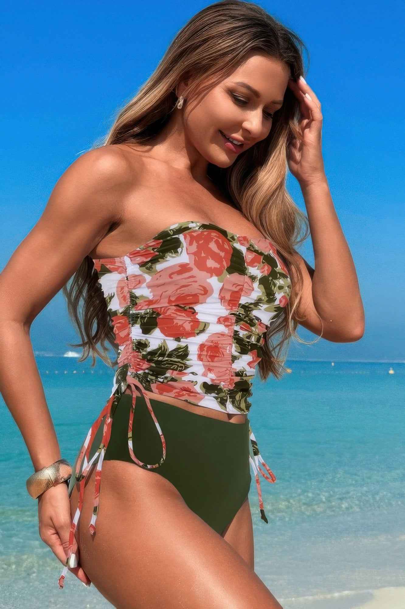 Strapless Ruche Drawstring Side Two Piece Swimsuit Strapless Ruche Drawstring Side Two Piece Swimsuit