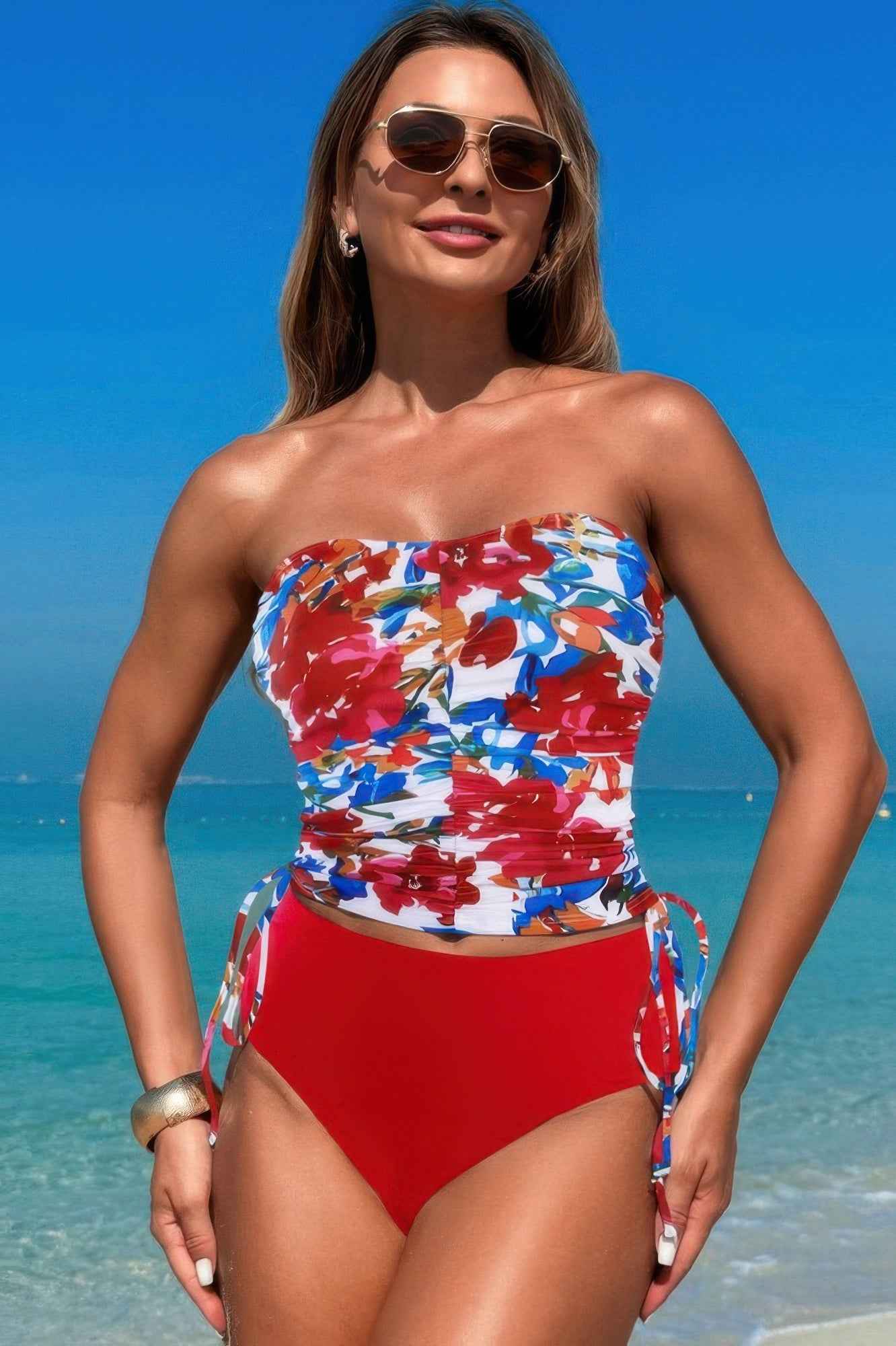 Strapless Ruche Drawstring Side Two Piece Swimsuit Strapless Ruche Drawstring Side Two Piece Swimsuit