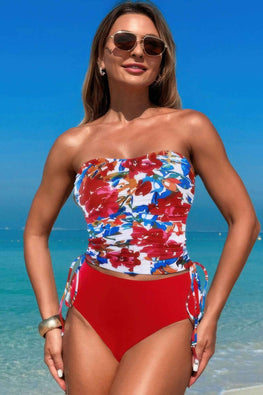 Strapless Ruche Drawstring Side Two Piece Swimsuit