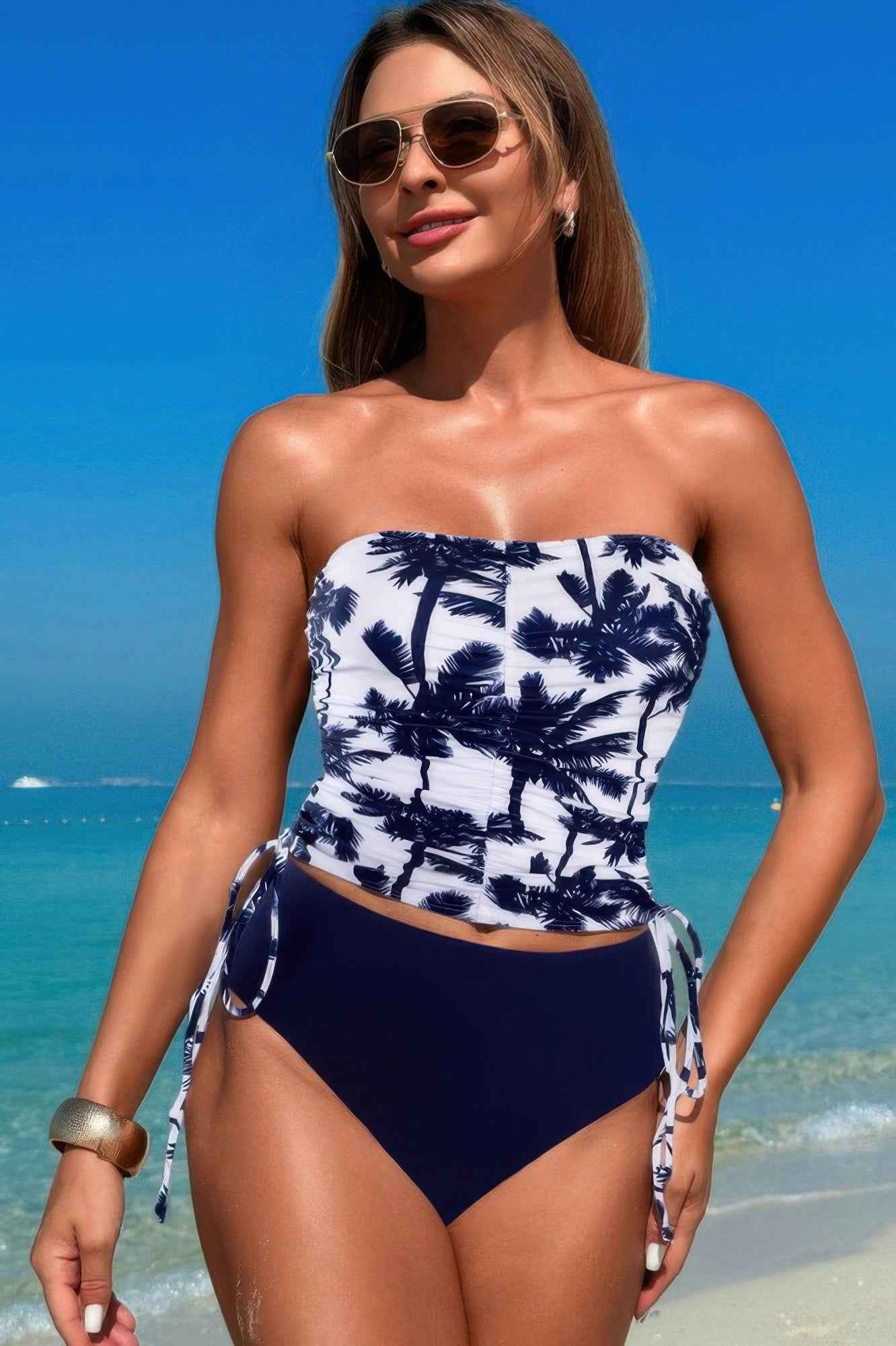 Strapless Ruche Drawstring Side Two Piece Swimsuit Strapless Ruche Drawstring Side Two Piece Swimsuit