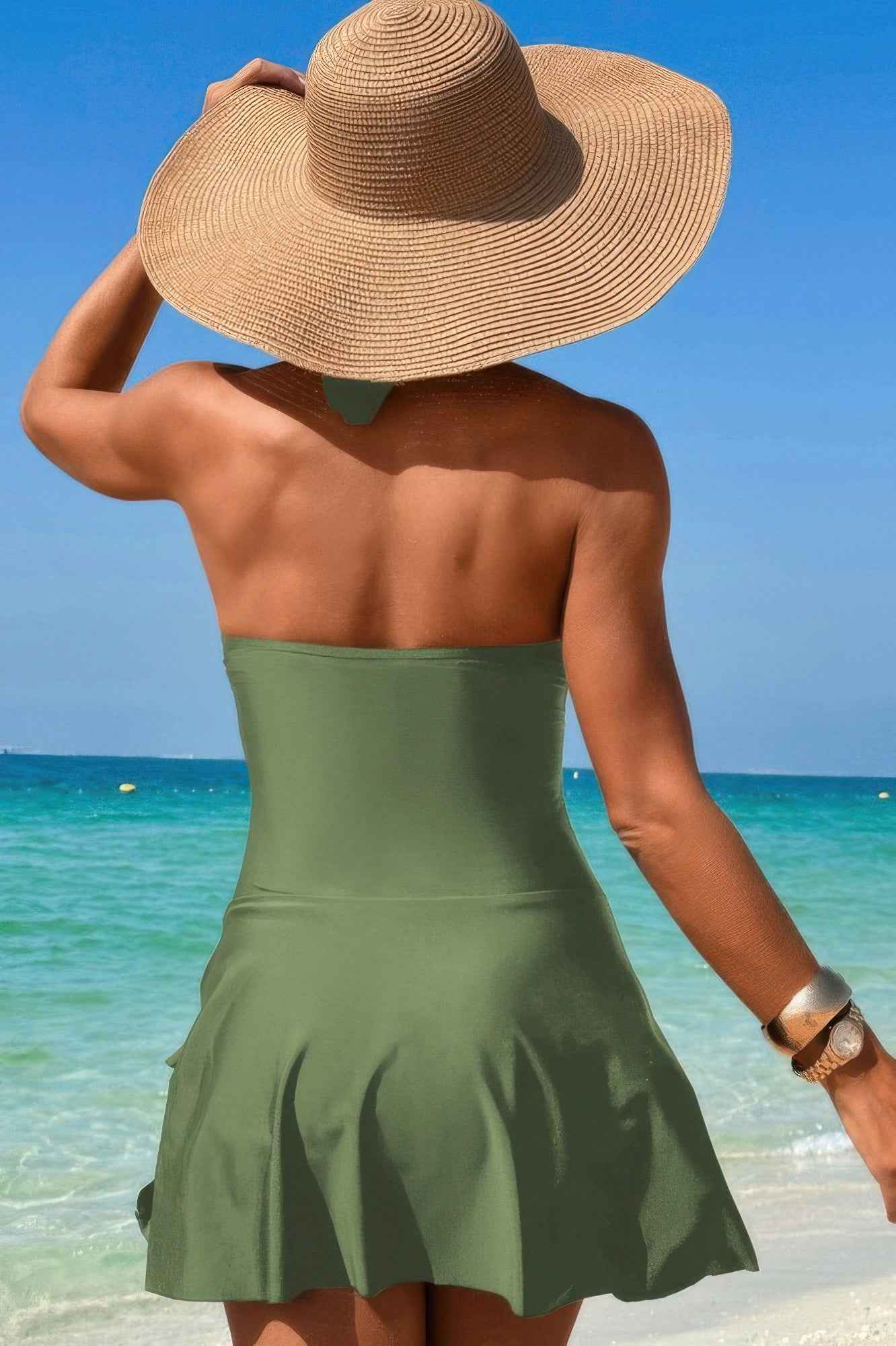 Halter Neck Twisted Tie Knot Front Dress Swimsuit Halter Neck Twisted Tie Knot Front Dress Swimsuit