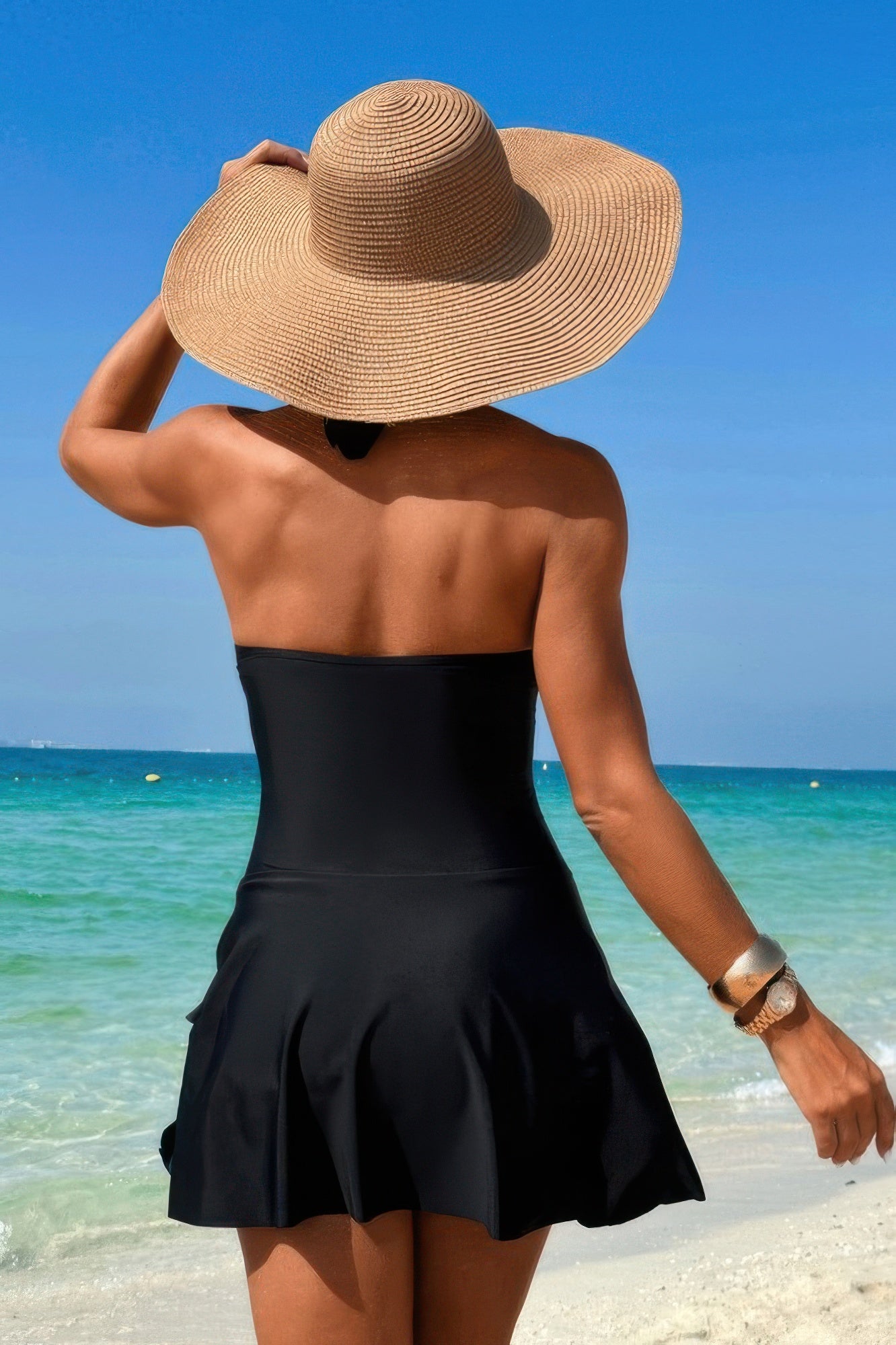 Halter Neck Twisted Tie Knot Front Dress Swimsuit product image