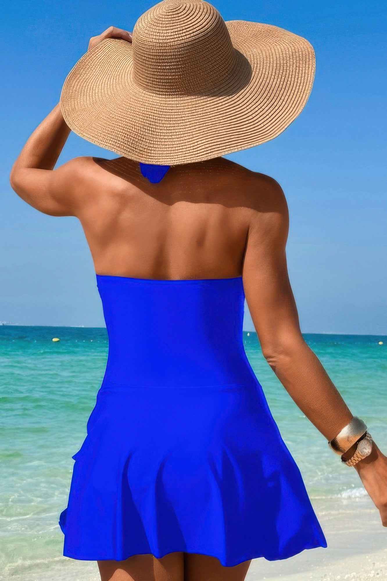 Halter Neck Twisted Tie Knot Front Dress Swimsuit Halter Neck Twisted Tie Knot Front Dress Swimsuit