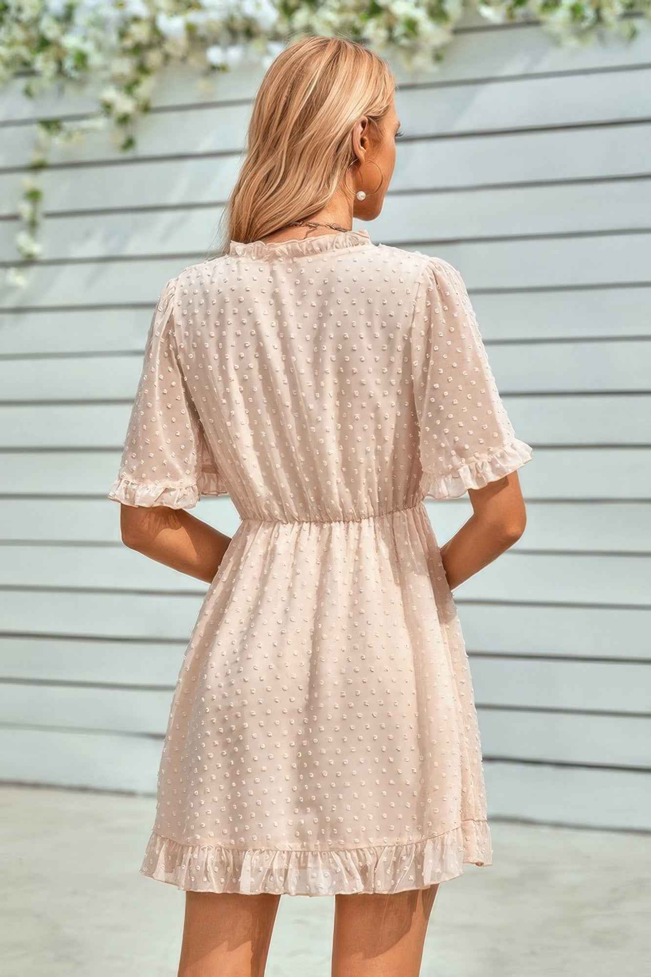 Swiss Dot Frill Trim Puff Sleeve Surplice Dress Swiss Dot Frill Trim Puff Sleeve Surplice Dress