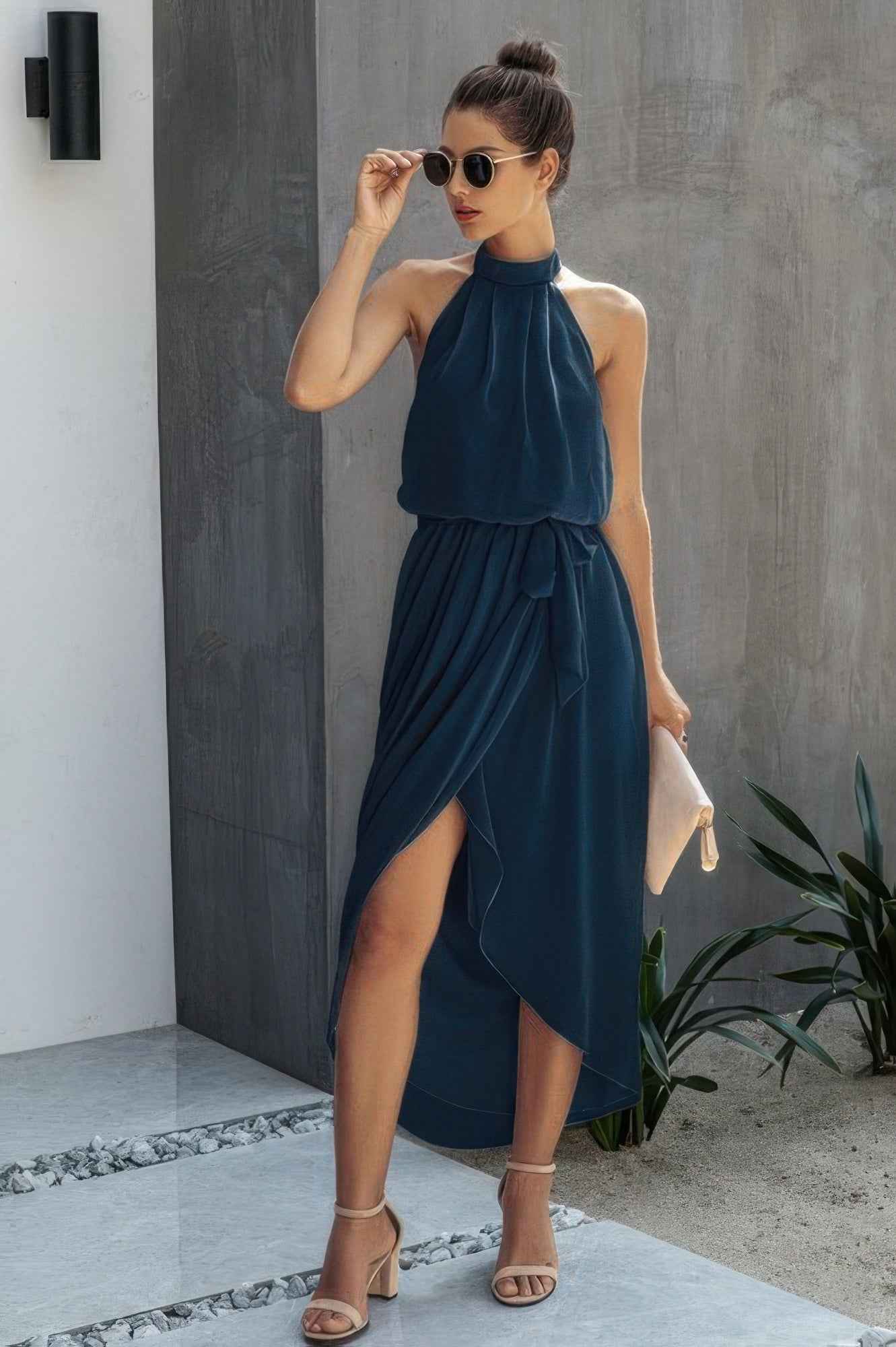 Halter Neck Empire Waist Spilt Dress Halter Neck Empire Waist Spilt Dress