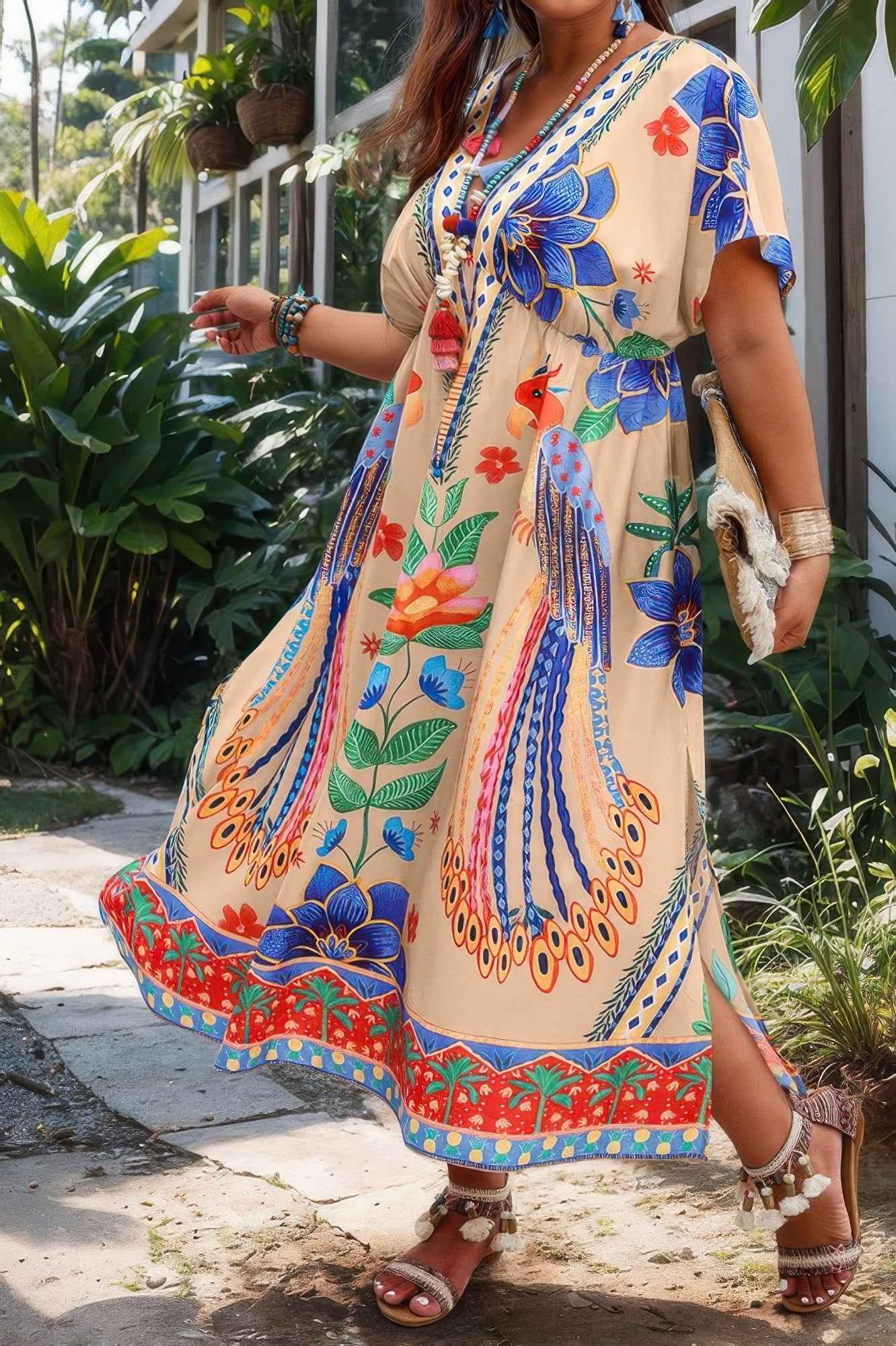 Plus Deep V Neck Allover Print High Waist Dress Plus Deep V Neck Allover Print High Waist Dress