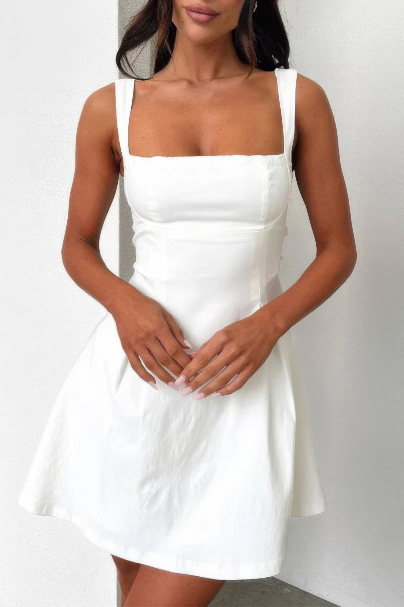 Solid Sleeveless Fit Wide Strap A Line Dress product image