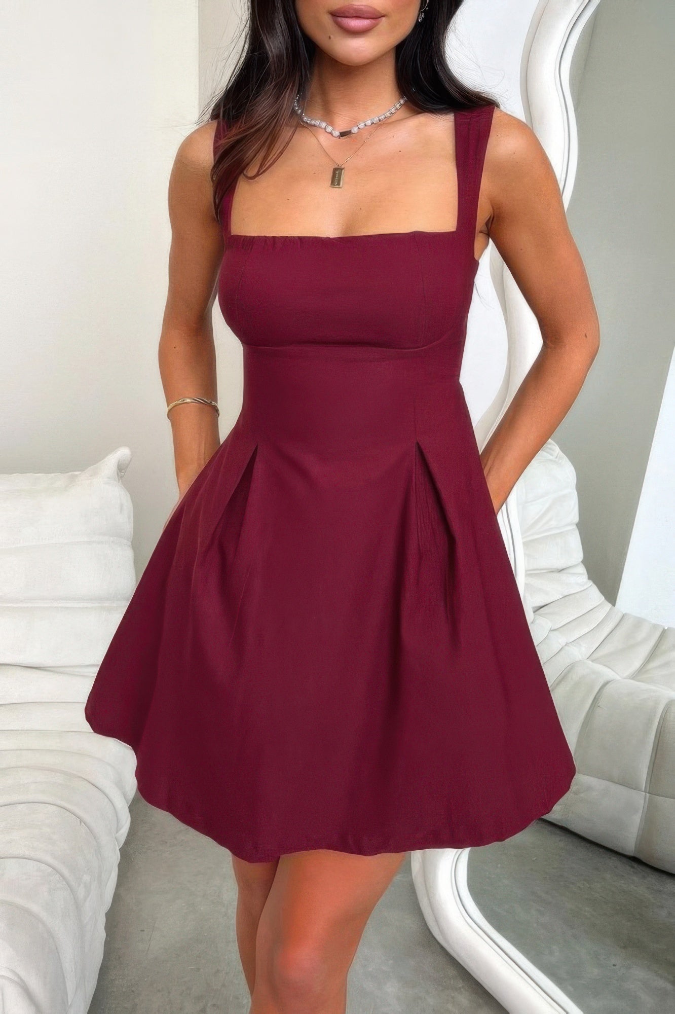 Solid Sleeveless Fit Wide Strap A Line Dress product image