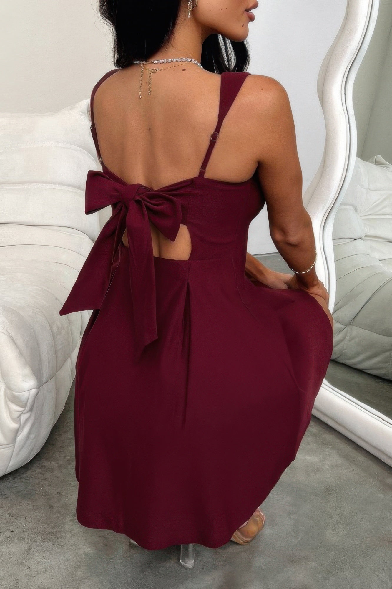 Solid Sleeveless Fit Wide Strap A Line Dress product image