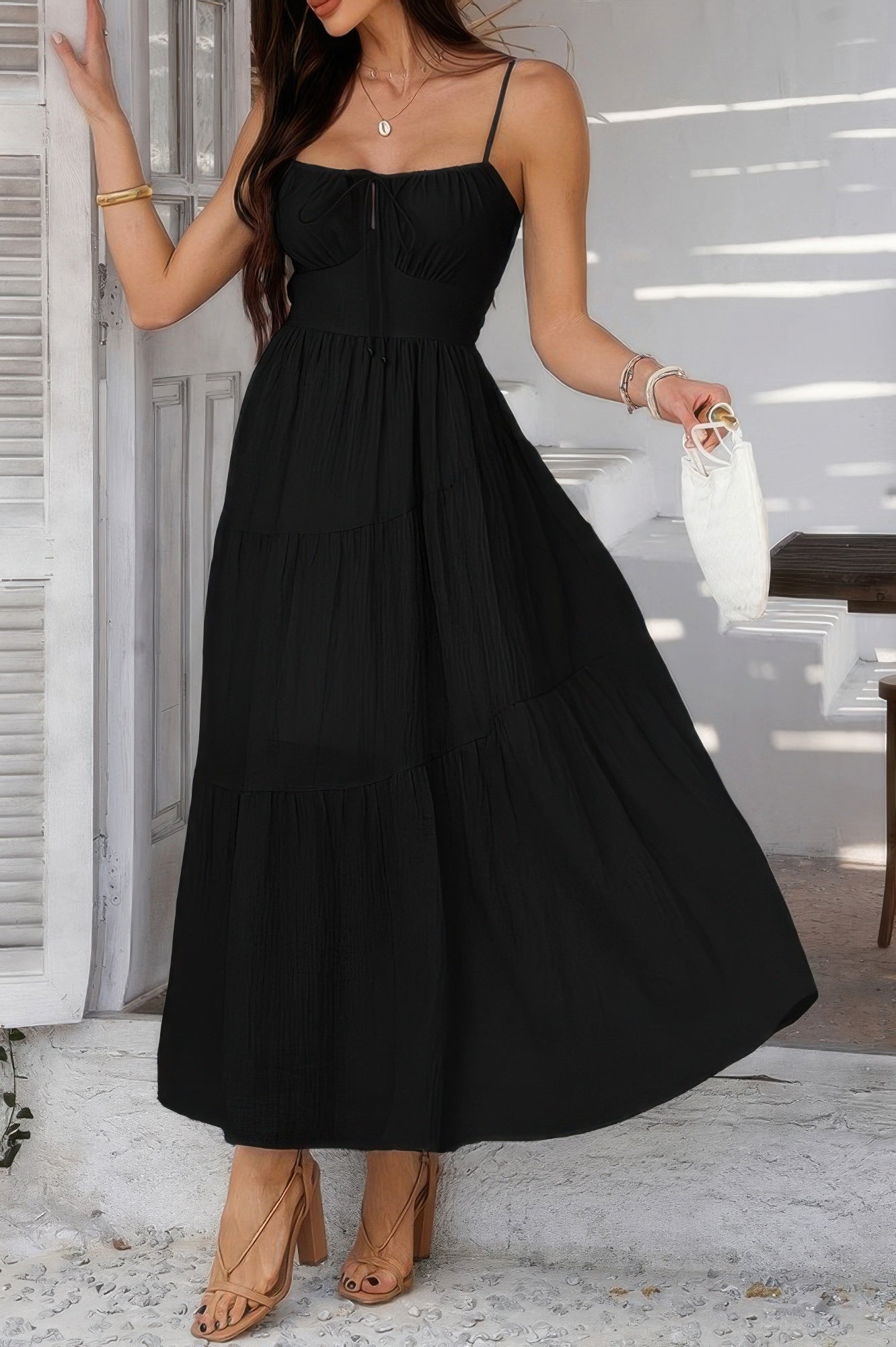 Solid Sleeveless Smocked Tiered Maxi Cami Dress product image