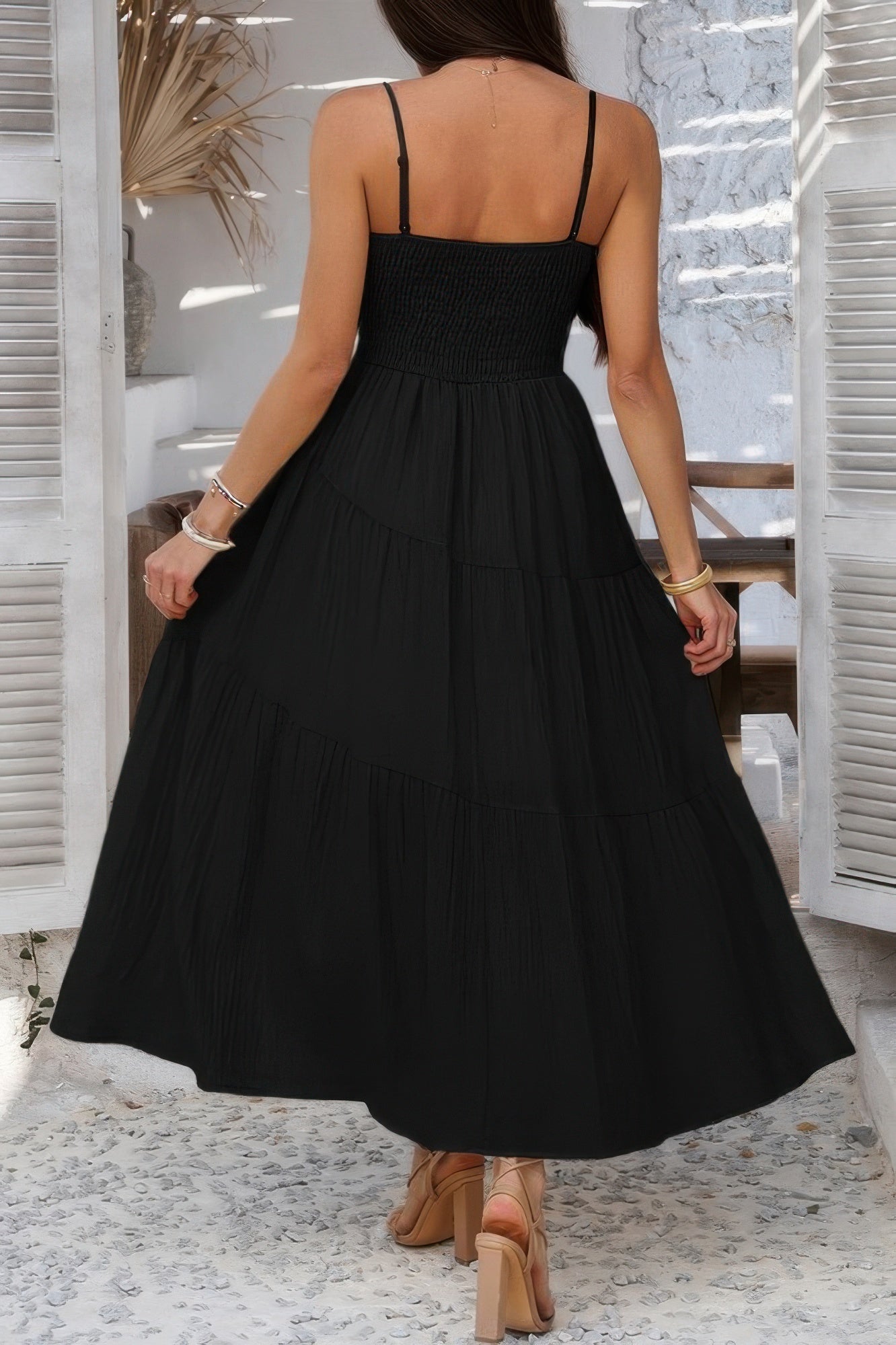 Solid Sleeveless Smocked Tiered Maxi Cami Dress product image