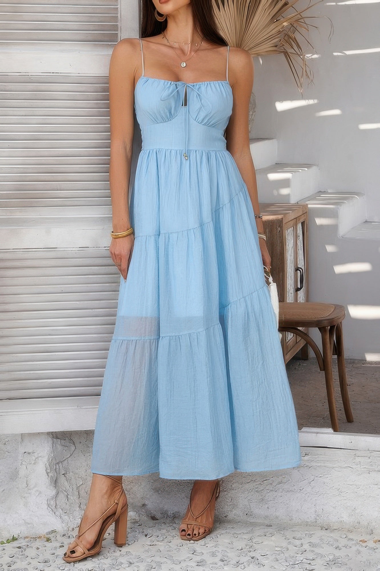 Solid Sleeveless Smocked Tiered Maxi Cami Dress product image