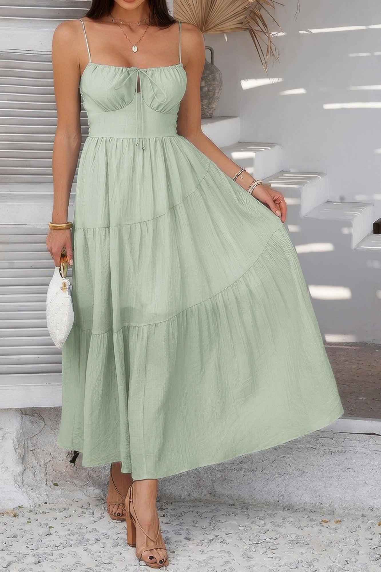 Solid Sleeveless Smocked Tiered Maxi Cami Dress product image