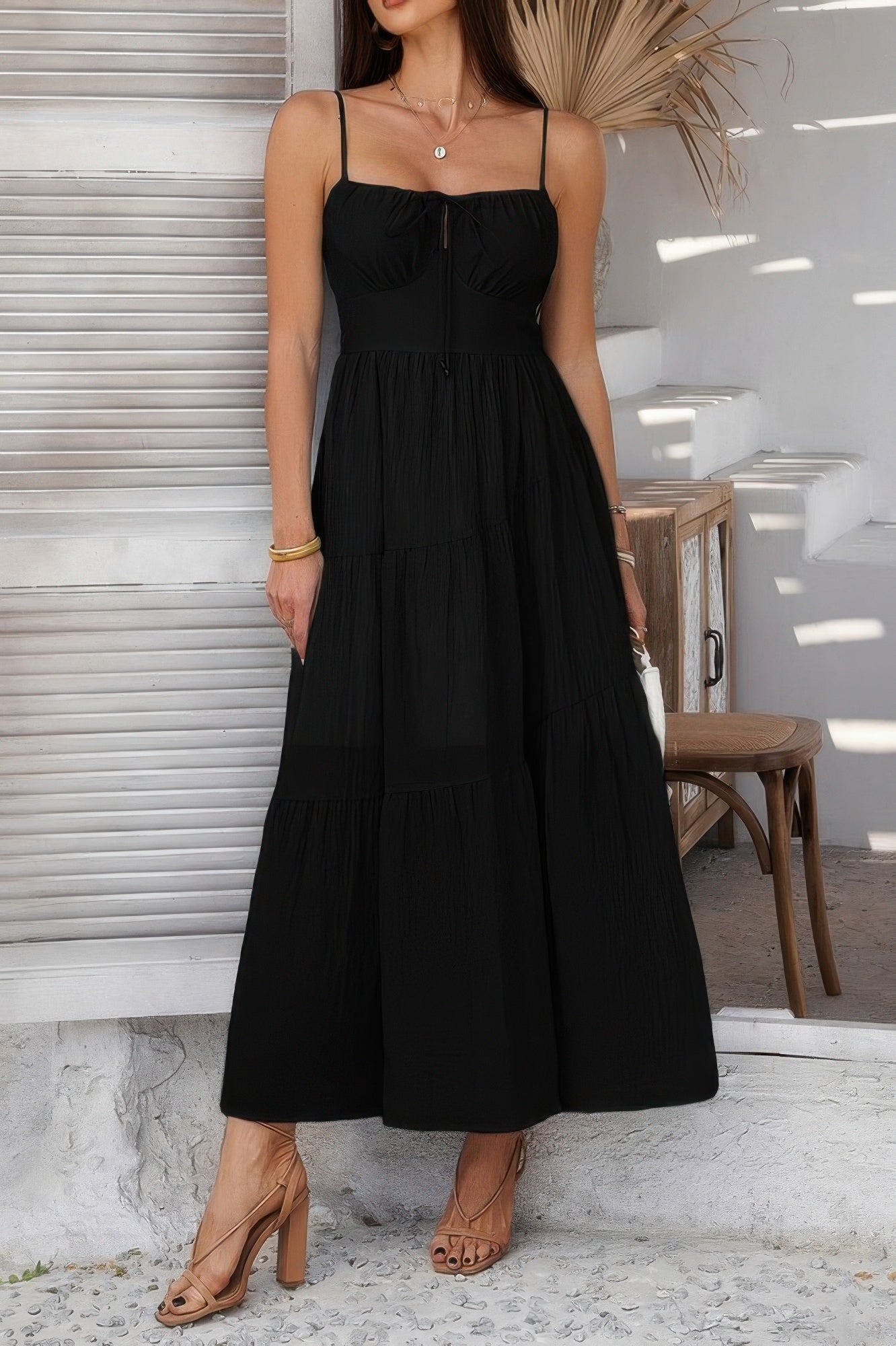 Solid Sleeveless Smocked Tiered Maxi Cami Dress product image