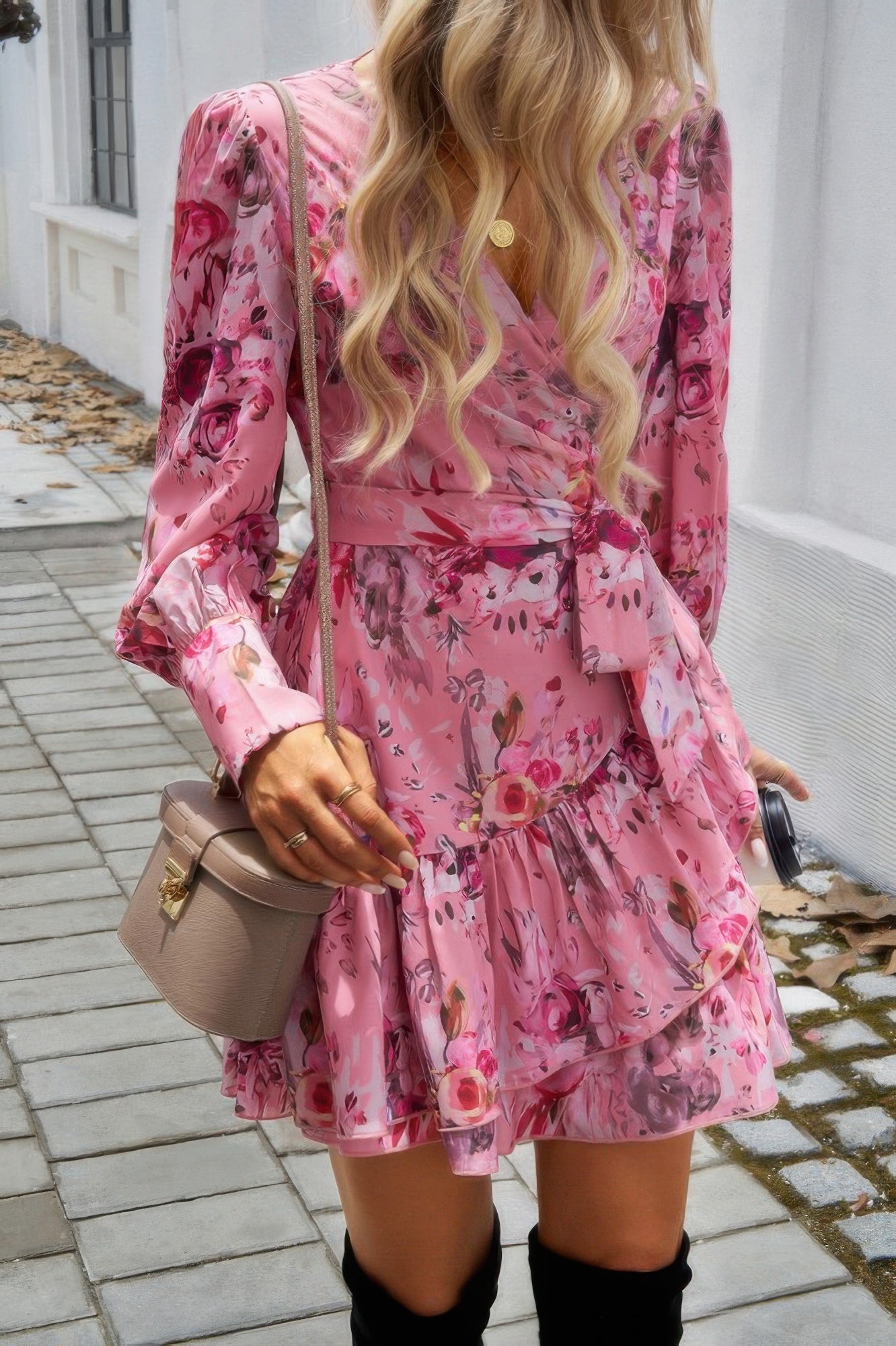 Ruffled Printed Surplice Long Sleeve Mini Dress product image