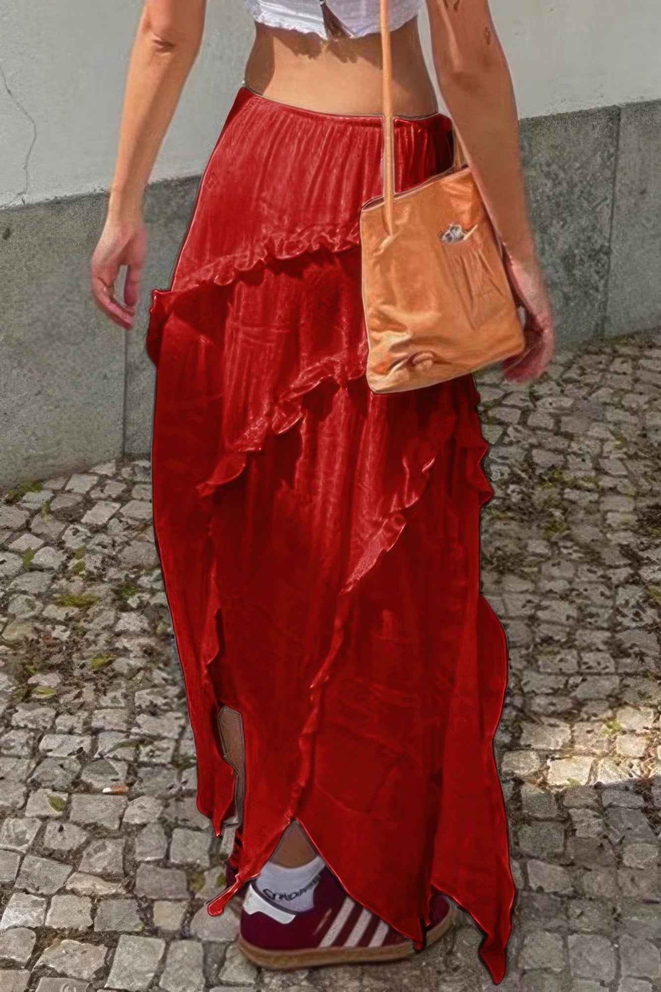 Solid Ruffle Drawstring Waist Asymmetry Hem Skirt Solid Ruffle Drawstring Waist Asymmetry Hem Skirt