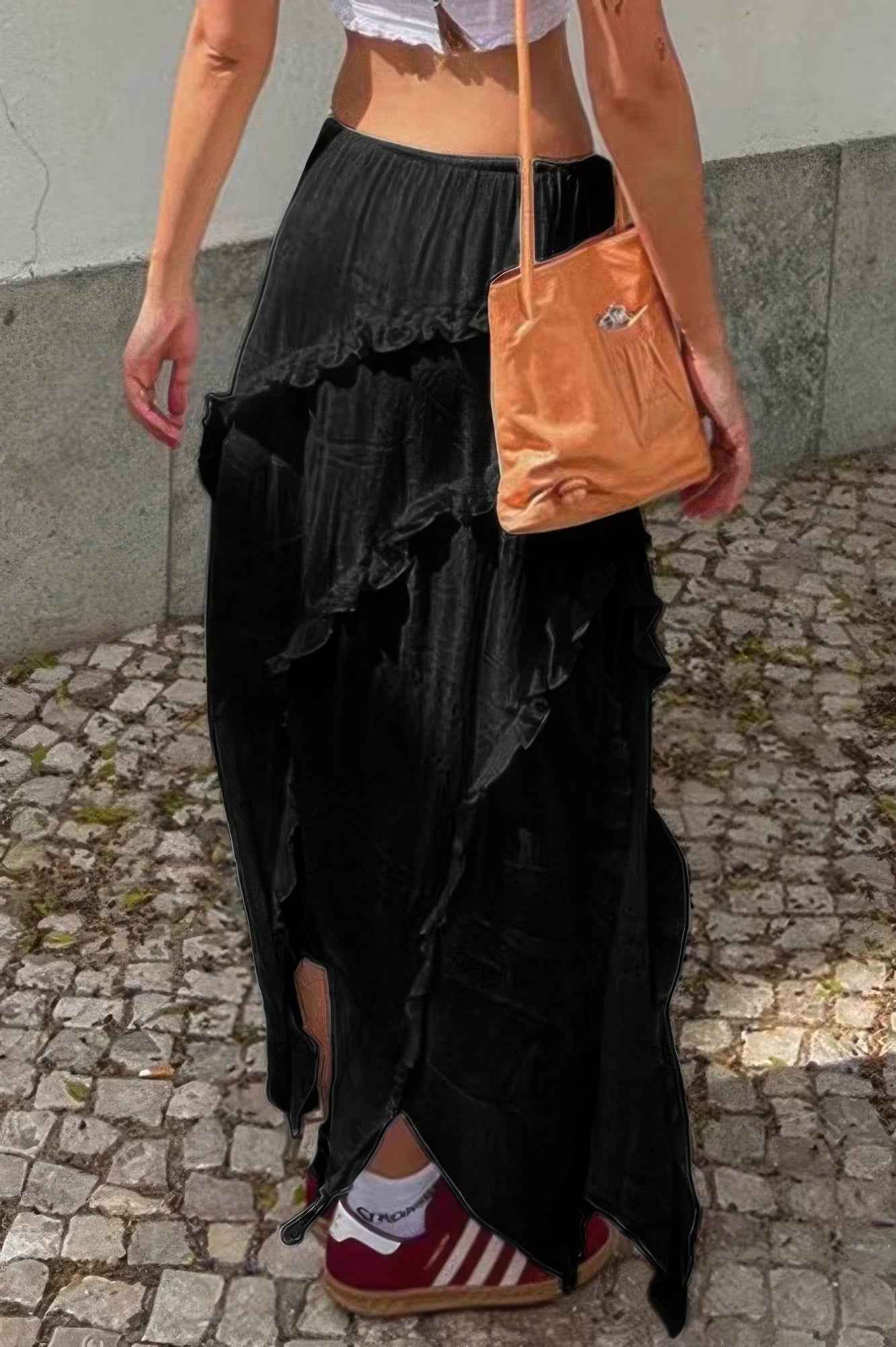 Solid Ruffle Drawstring Waist Asymmetry Hem Skirt Solid Ruffle Drawstring Waist Asymmetry Hem Skirt