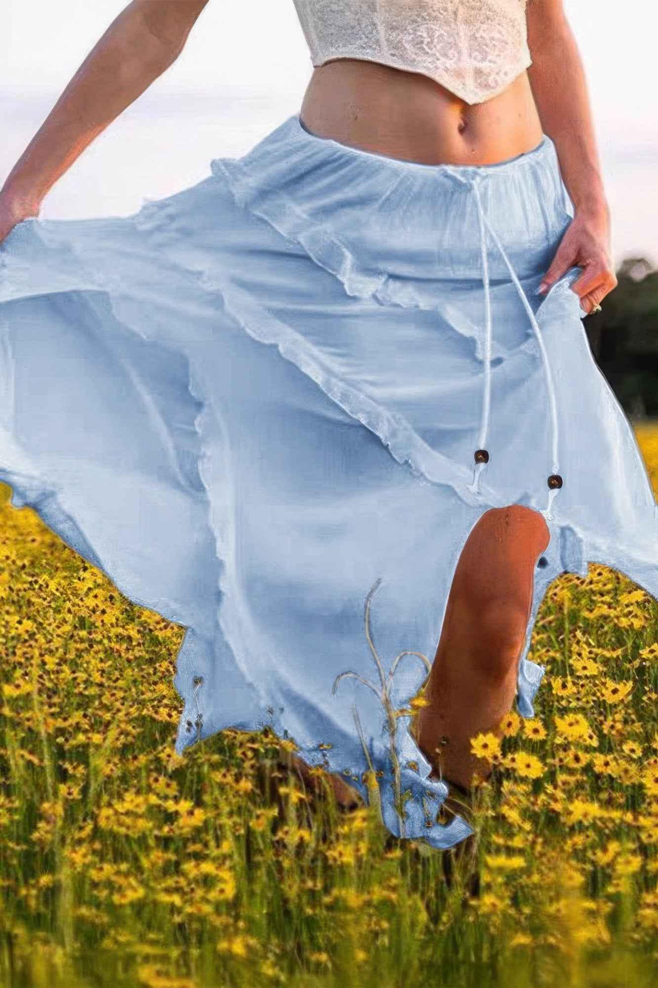 Solid Ruffle Drawstring Waist Asymmetry Hem Skirt Solid Ruffle Drawstring Waist Asymmetry Hem Skirt