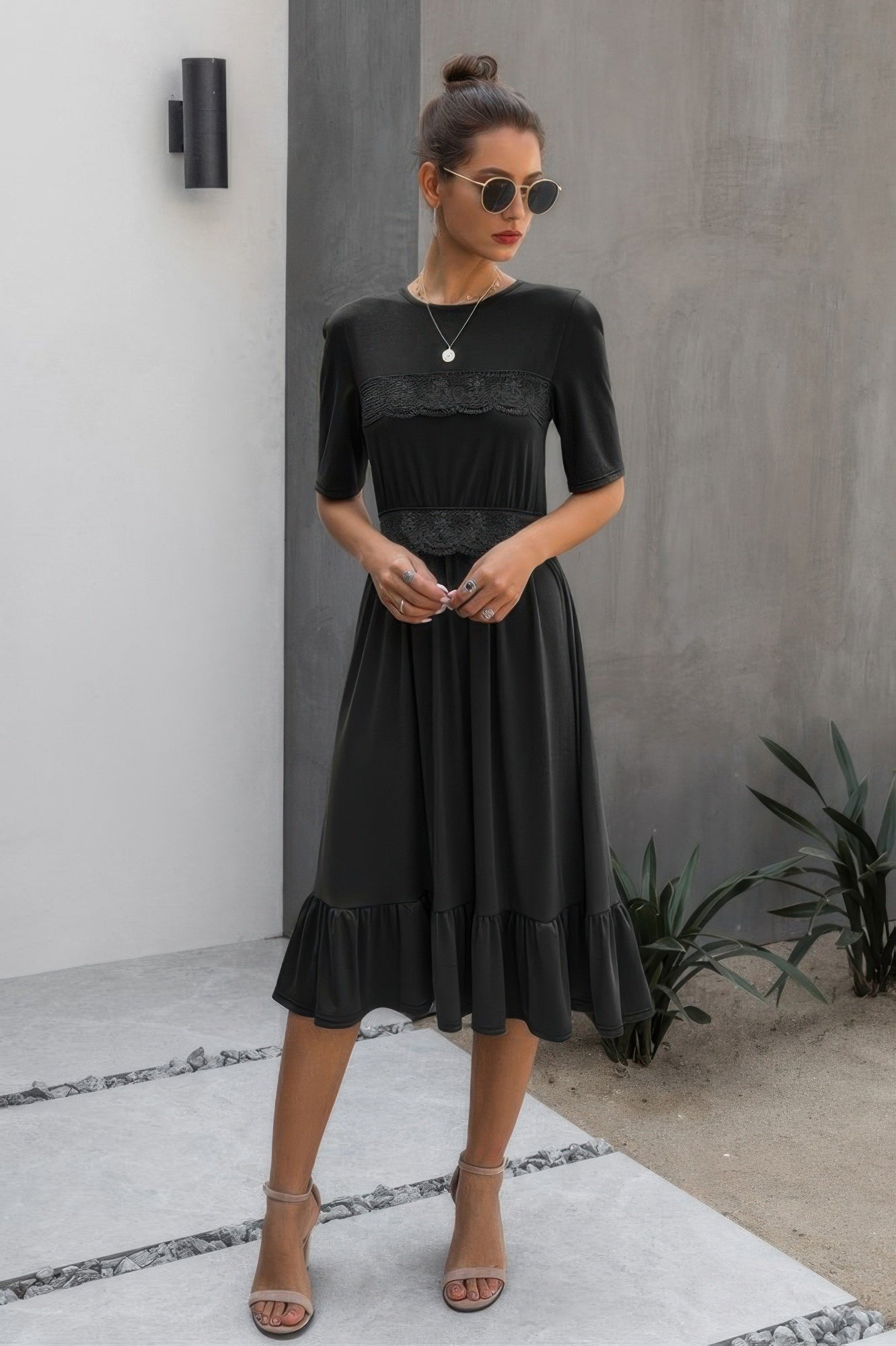Ruffled Lace Midi Swing Dress product image