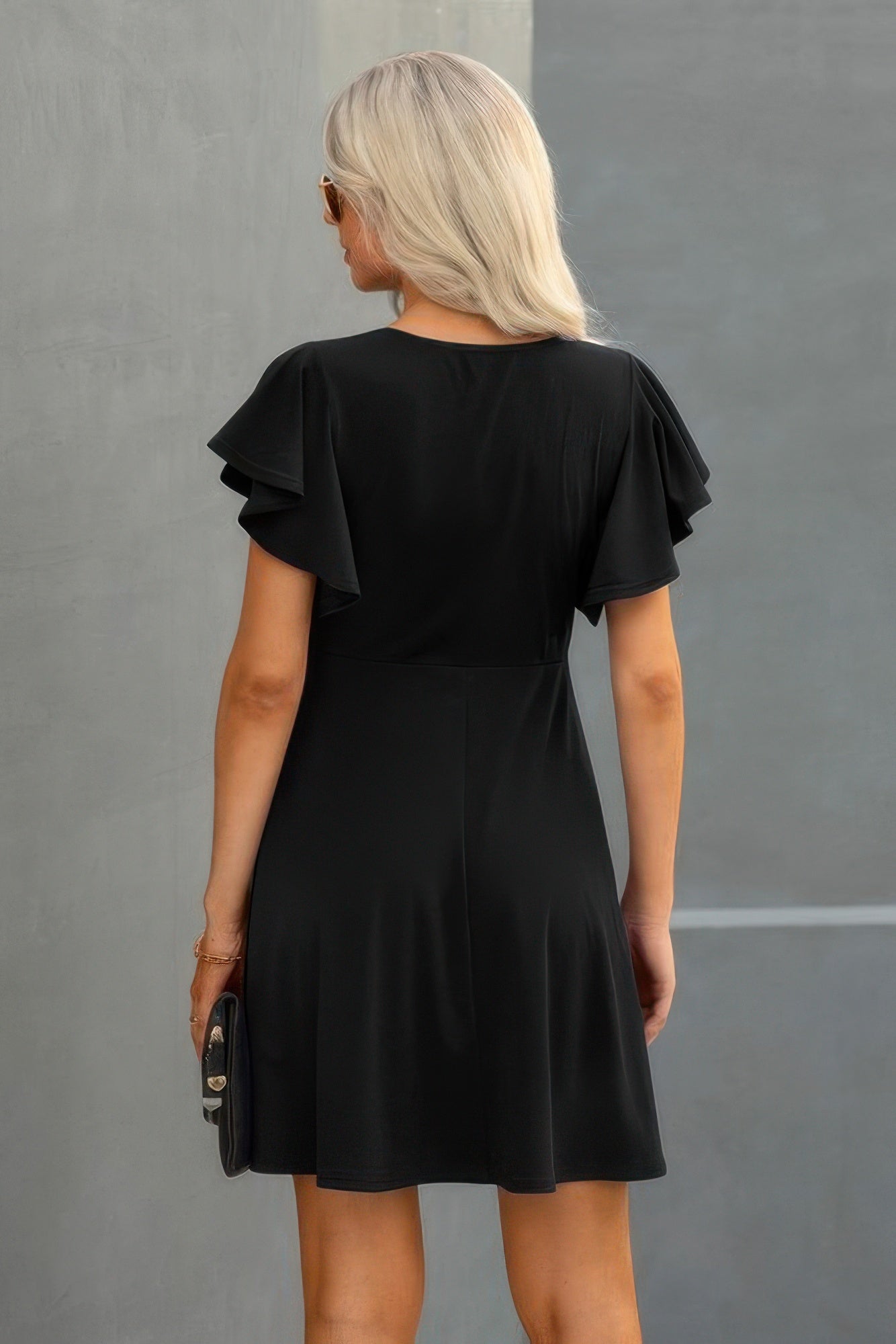 Crew Neck Ruffled Short Sleeve Solid Dress product image