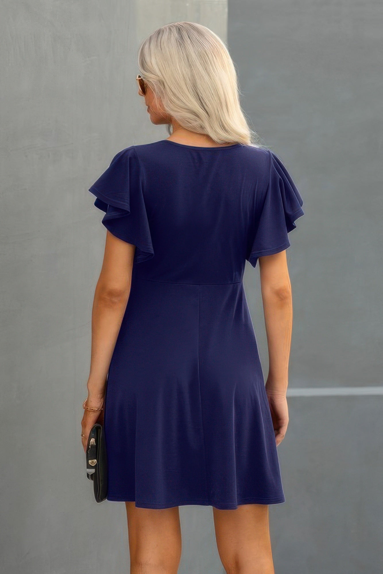 Crew Neck Ruffled Short Sleeve Solid Dress product image