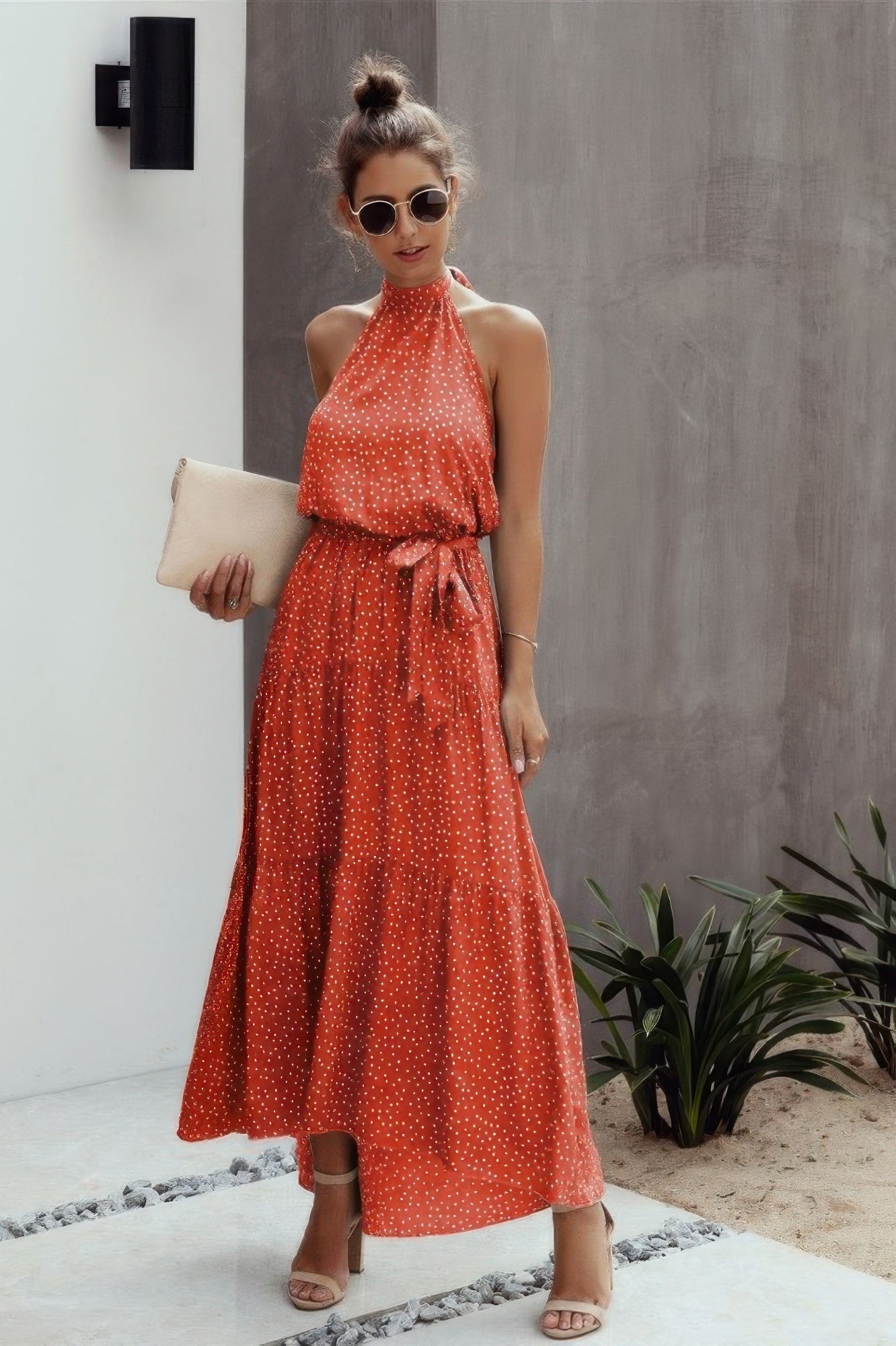 Halter Neck Polka Dot Swing Dress product image