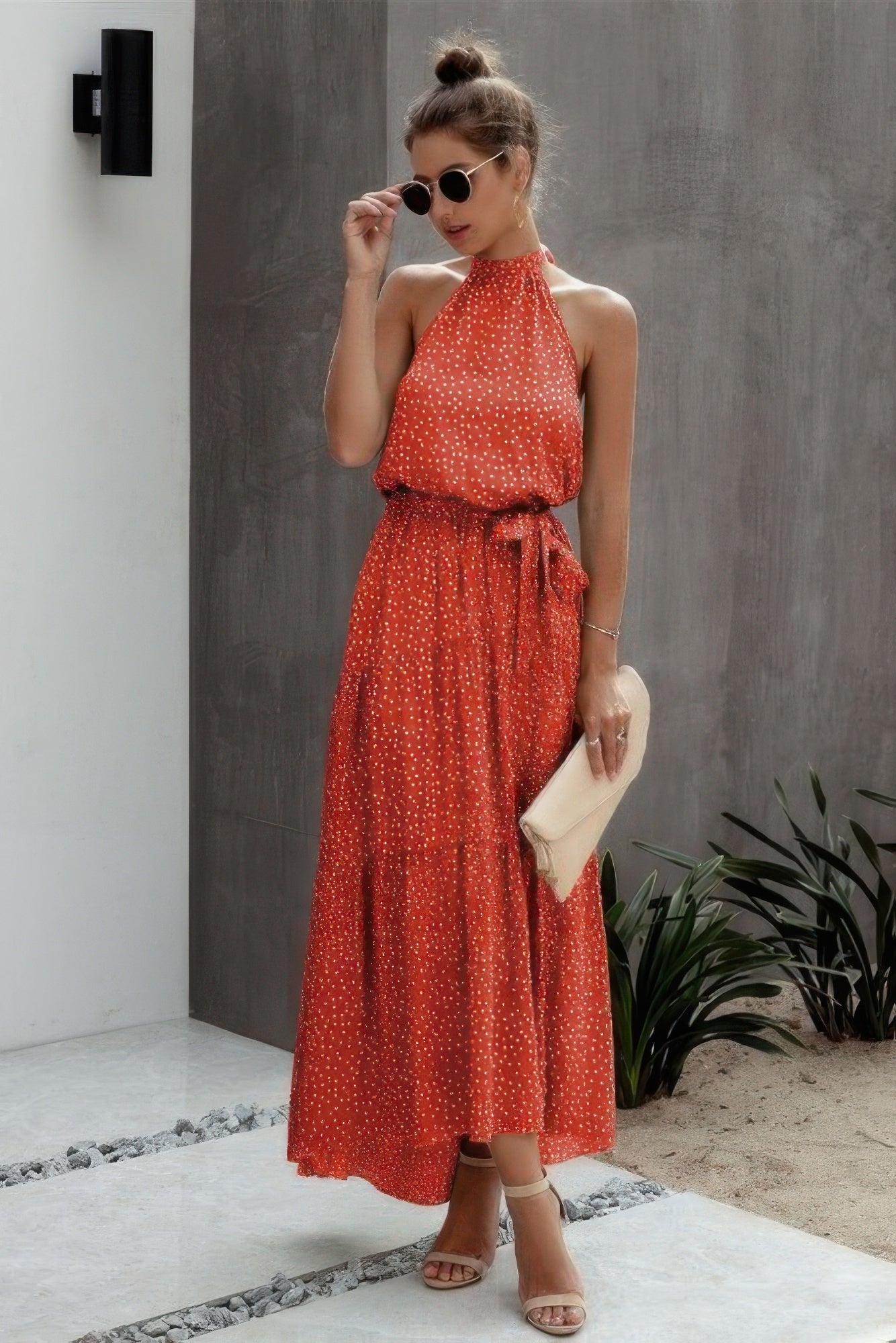 Halter Neck Polka Dot Swing Dress product image