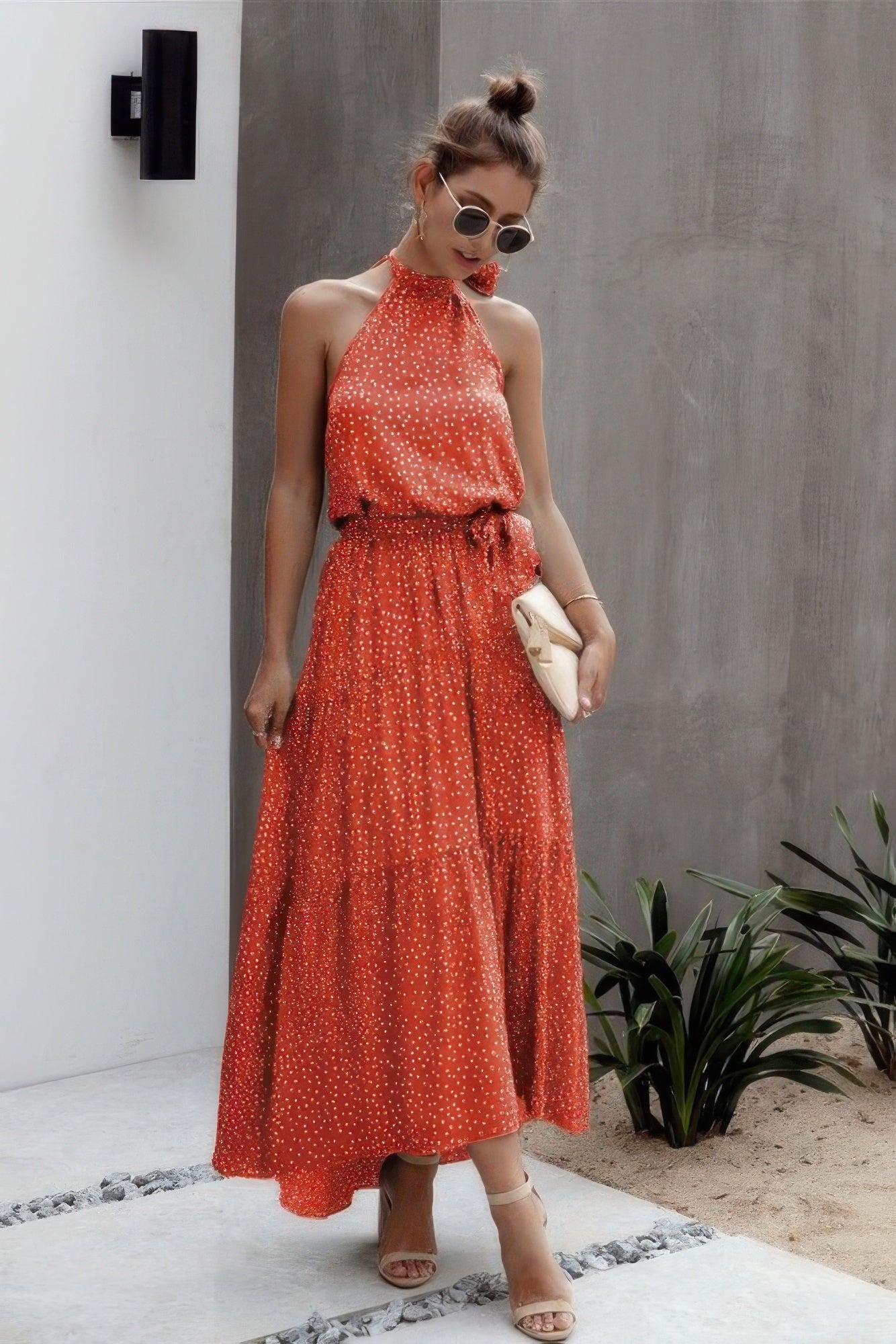 Halter Neck Polka Dot Swing Dress product image