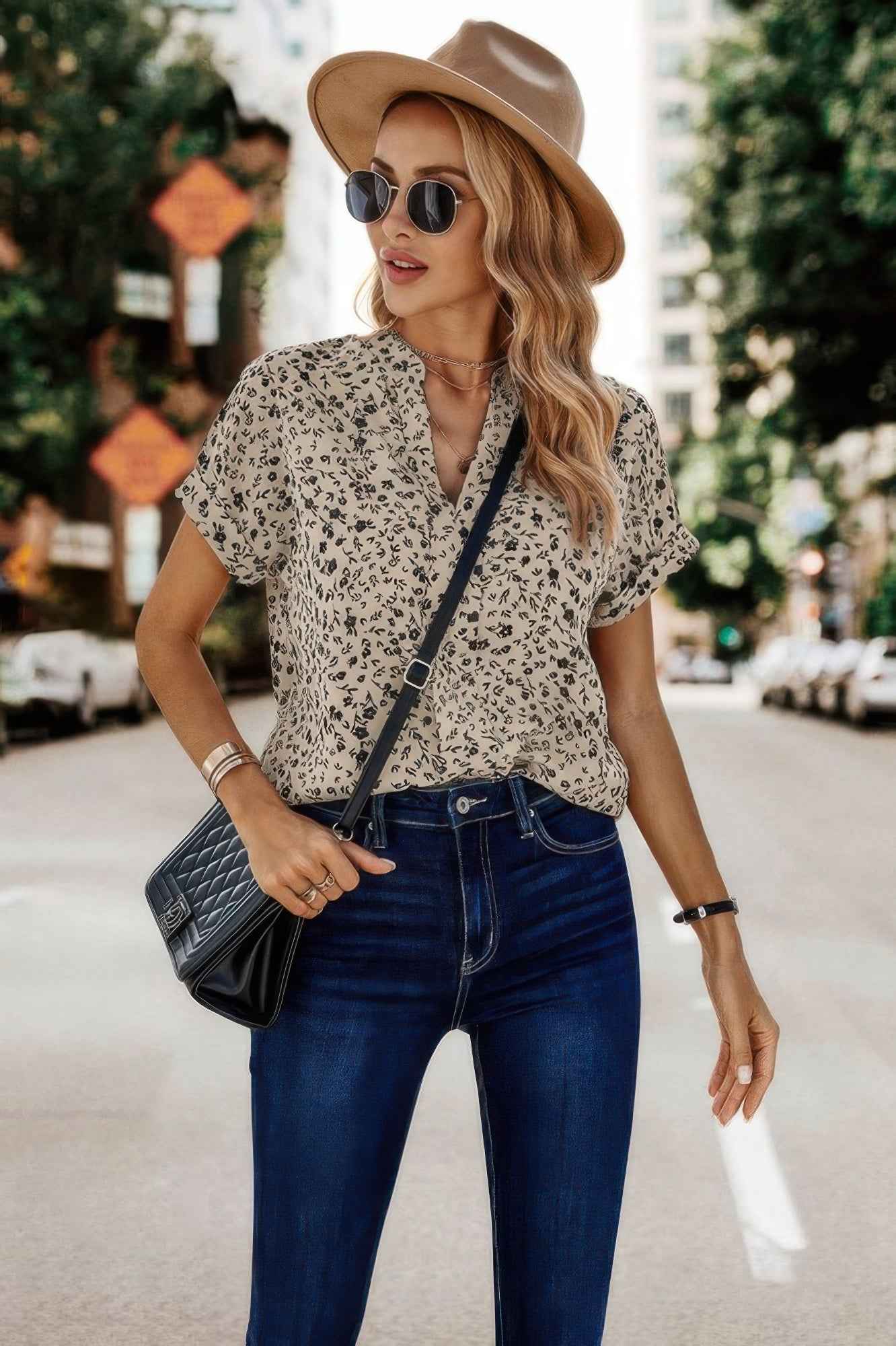 Floral Print V Neck Loose Fit Blouse Floral Print V Neck Loose Fit Blouse