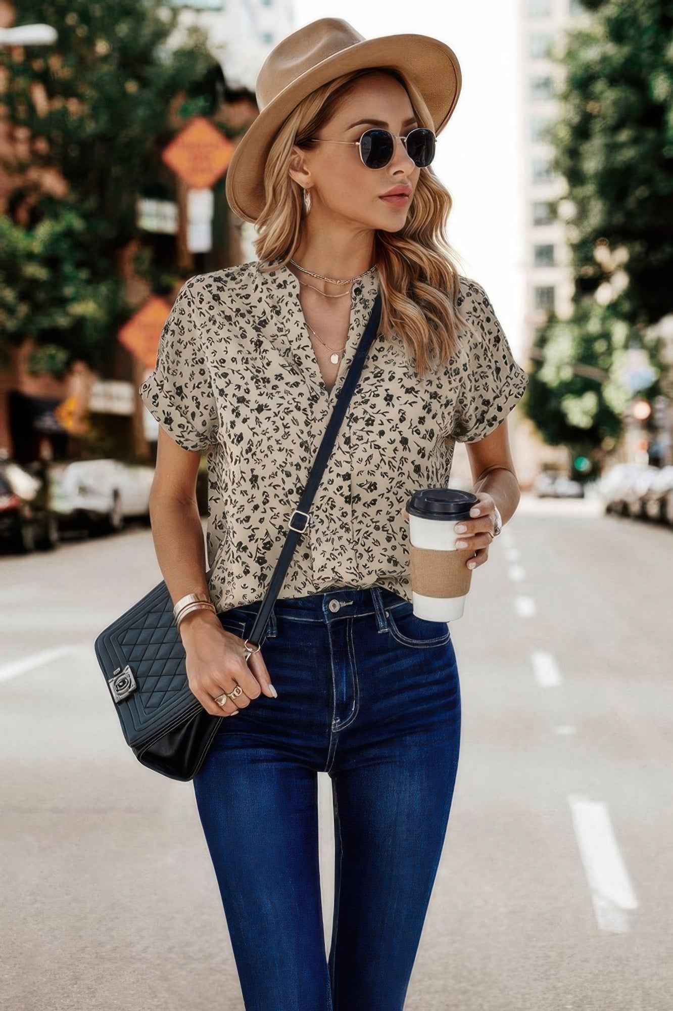 Floral Print V Neck Loose Fit Blouse Floral Print V Neck Loose Fit Blouse