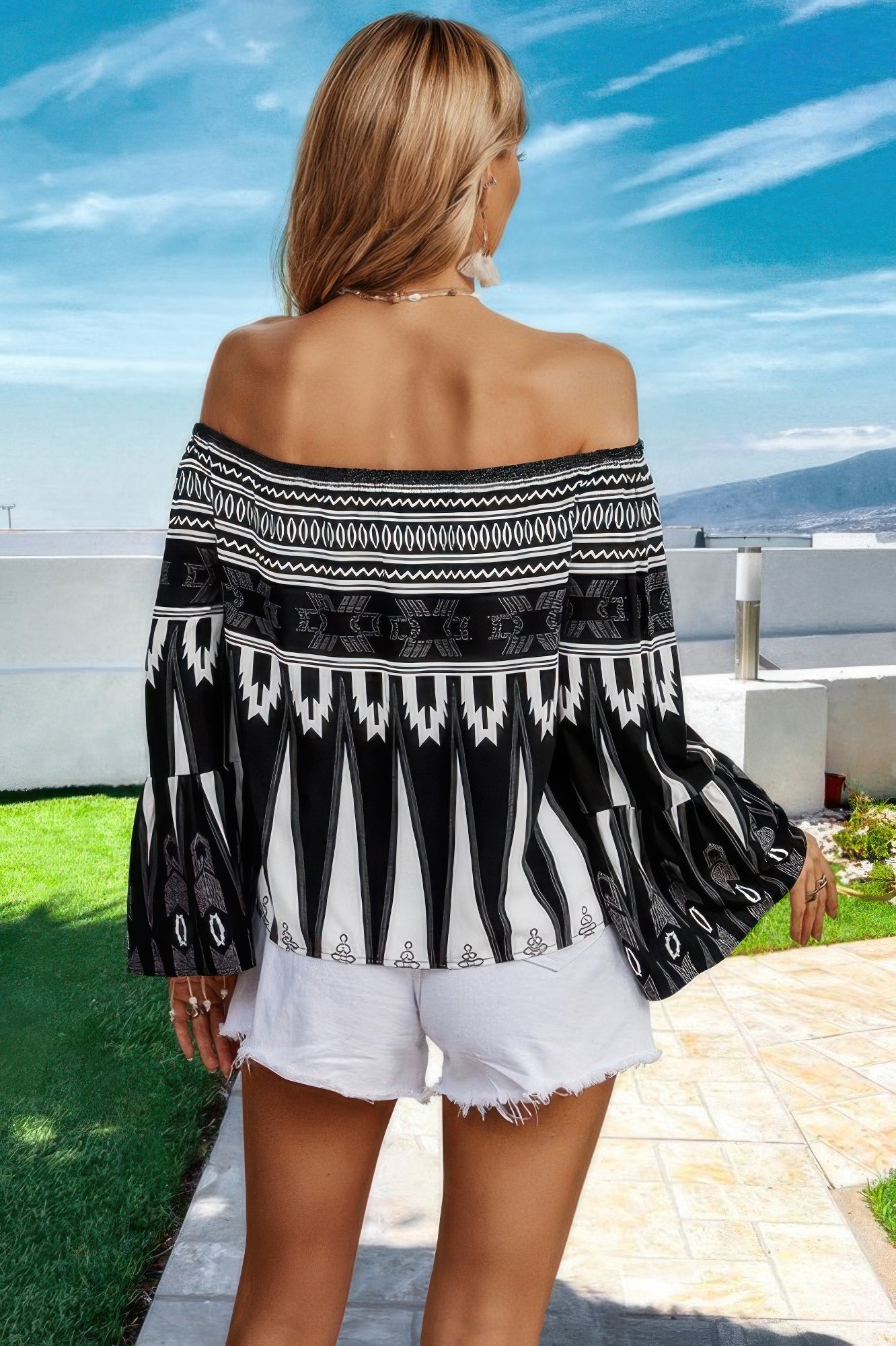 Graphic Print Butterfly Sleeves Off Shoulder Top product image