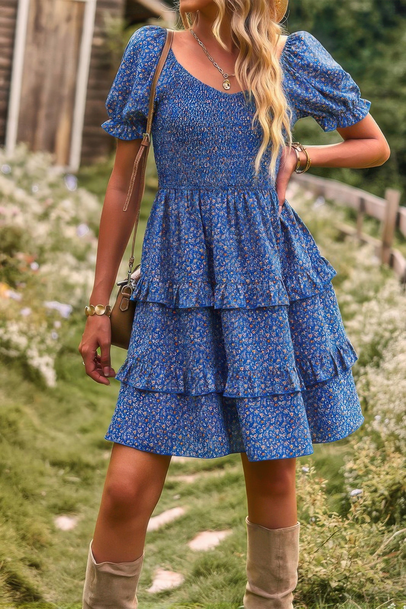 Floral Print Fit Short Sleeve A Line Dress product image