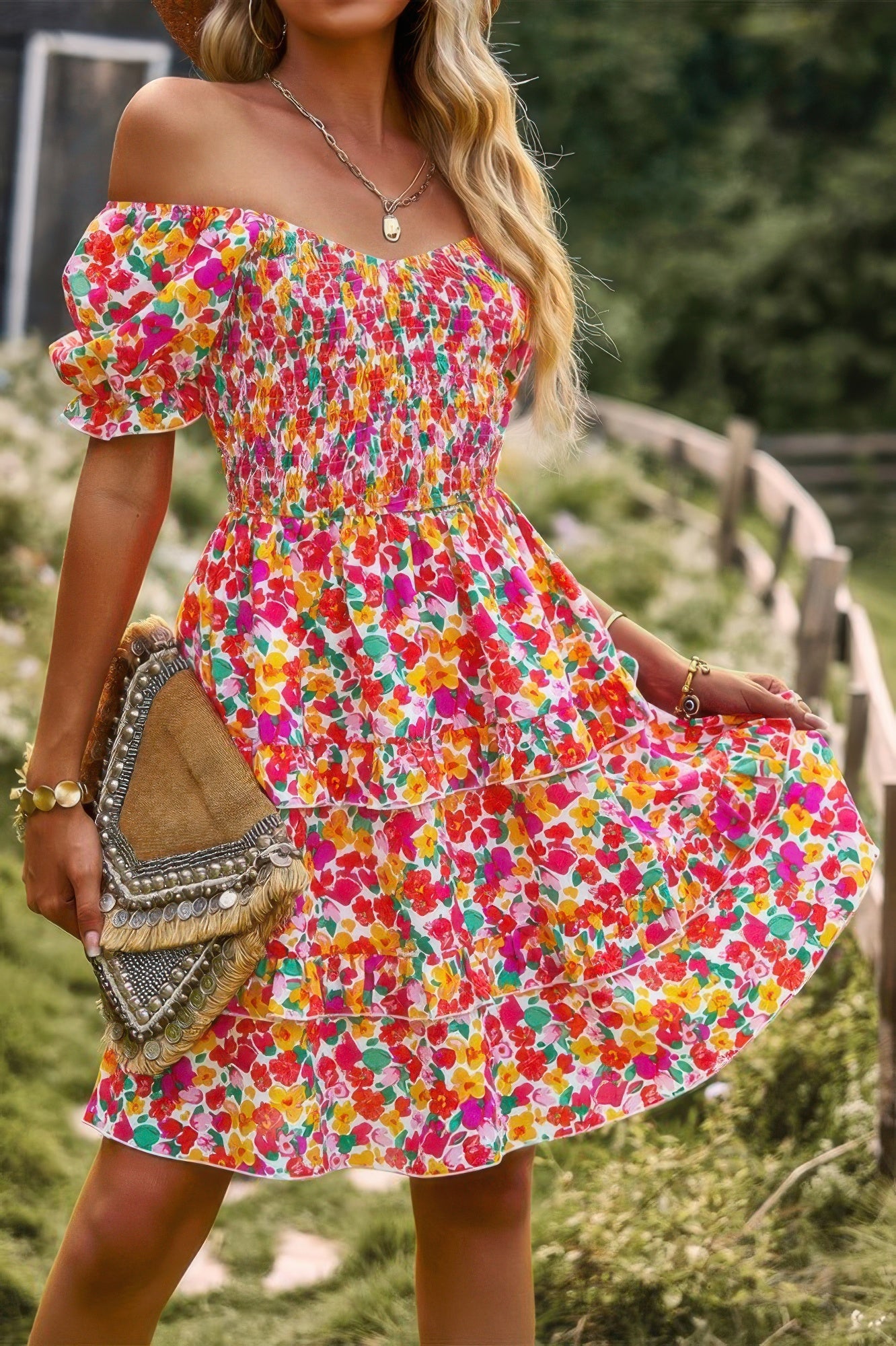 Floral Print Fit Short Sleeve A Line Dress product image