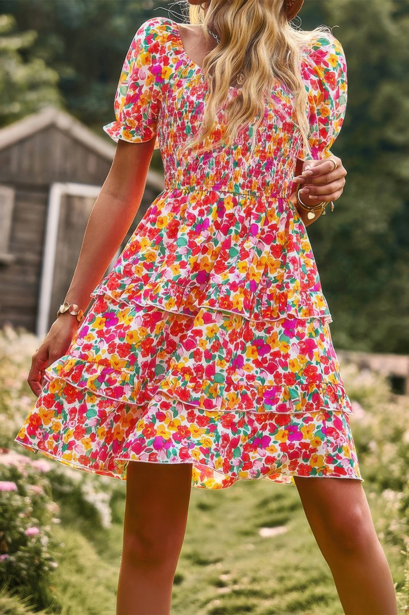Floral Print Fit Short Sleeve A Line Dress product image