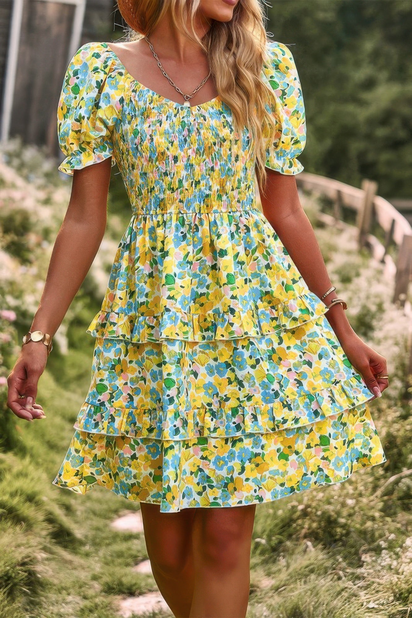 Floral Print Fit Short Sleeve A Line Dress product image